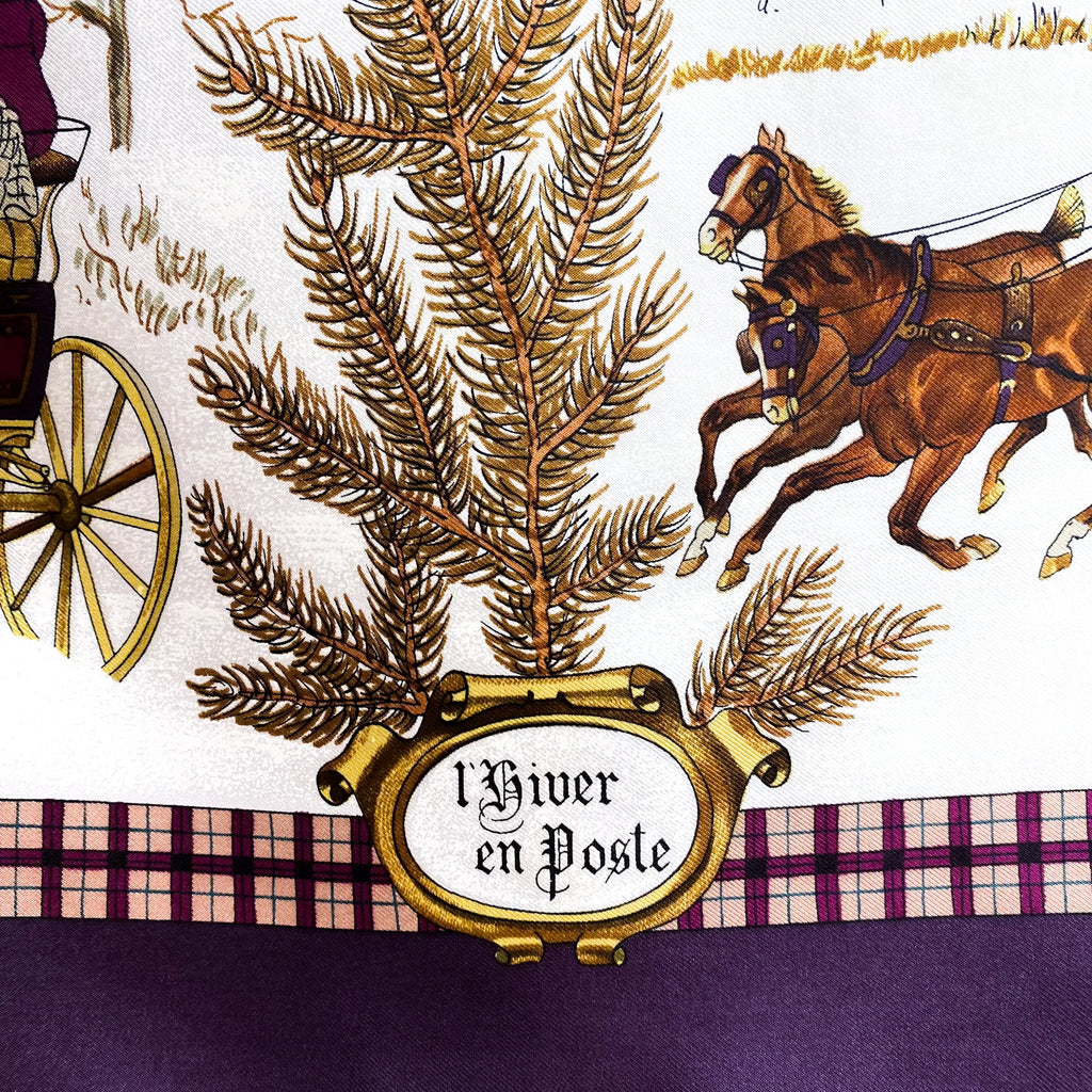 Boxed Hermes 1975 L’Hiver en Poste Vintage Silk Scarf