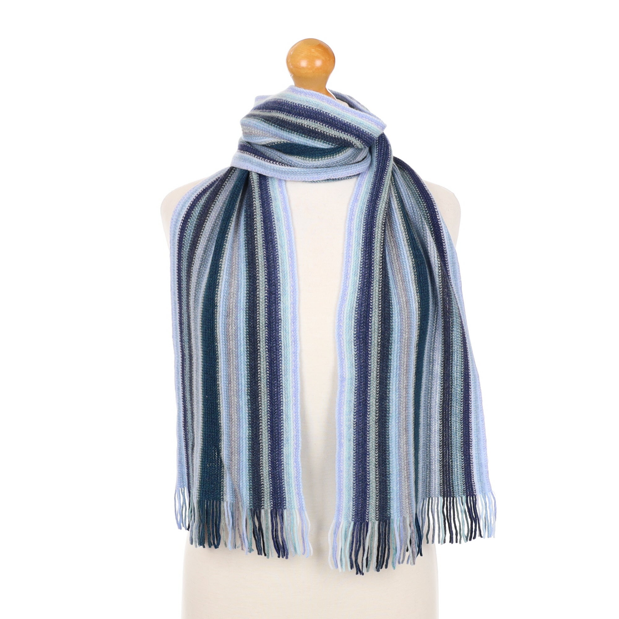 Brand New Scottish Blue Cashmere Striped Scarf