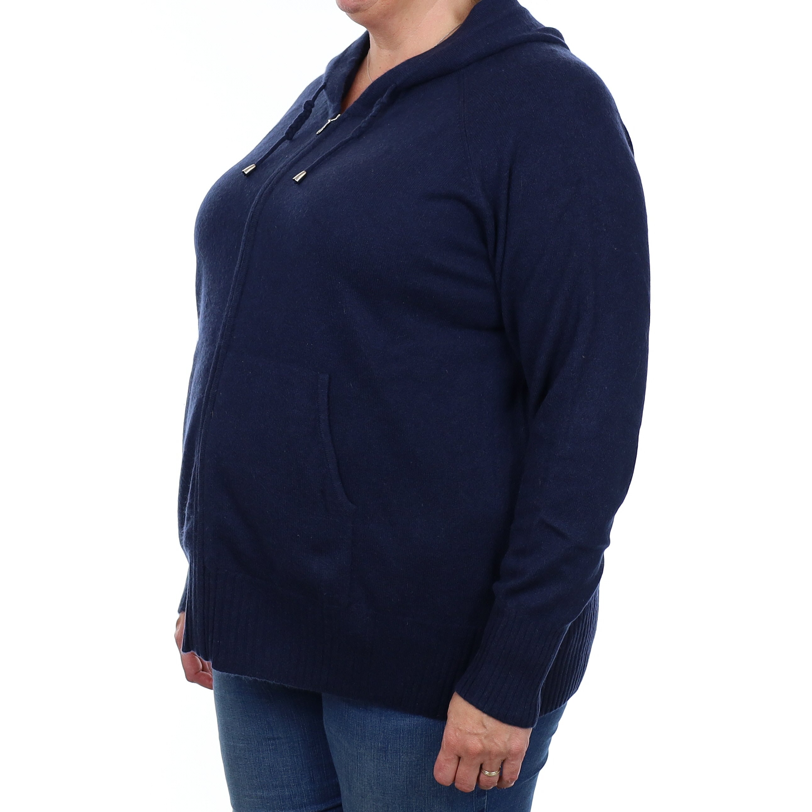 Navy Cashmere Zip Up Hoodie with Pockets Extra Extra Large
