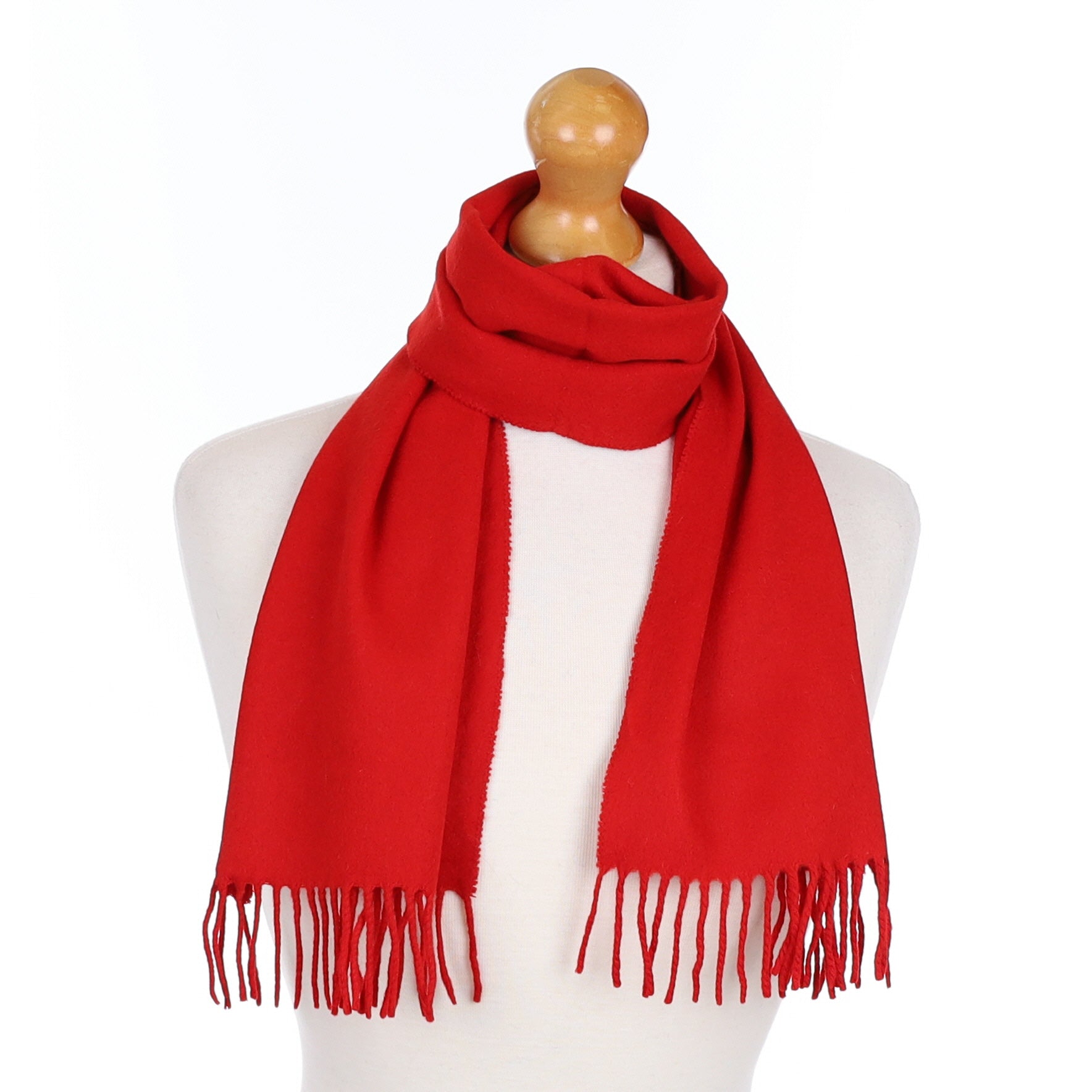 Scarlet Red Cashmere Fringed Woven Scarf