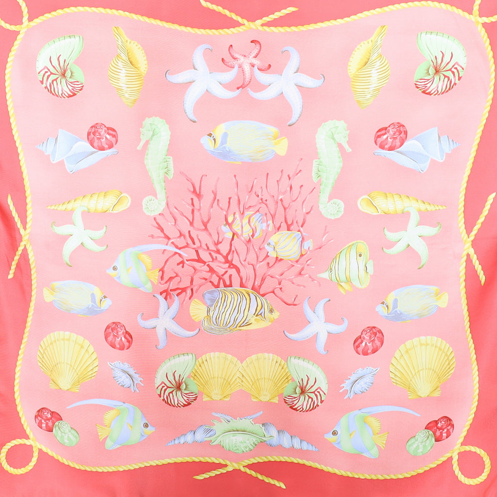 Immaculate Coral Aquatic Design Silk Scarf