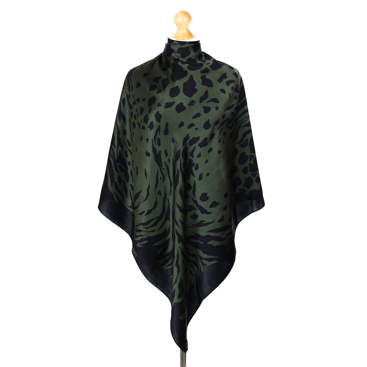Escada Green and Black Animal Print Silk Scarf
