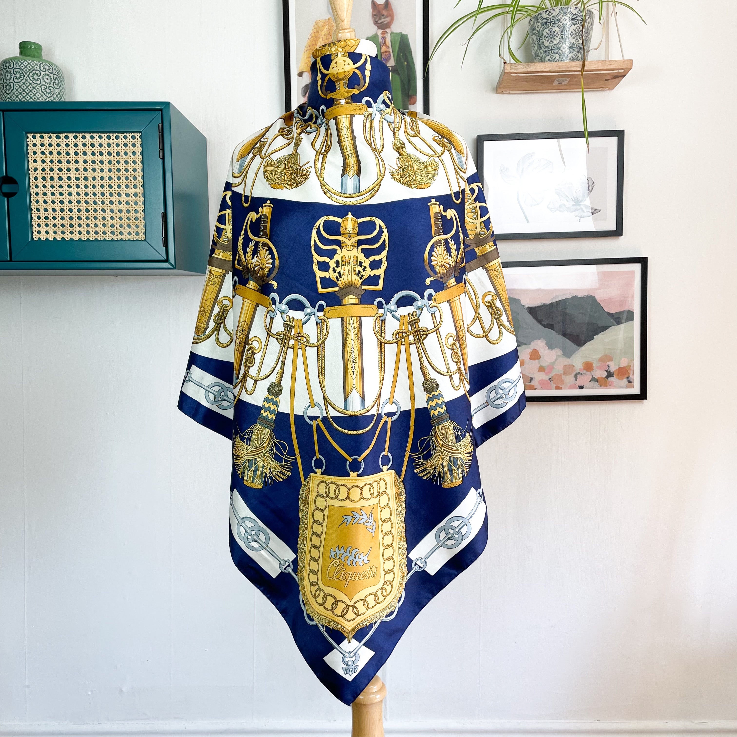 Large Blue Equestrian Silk Scarf
