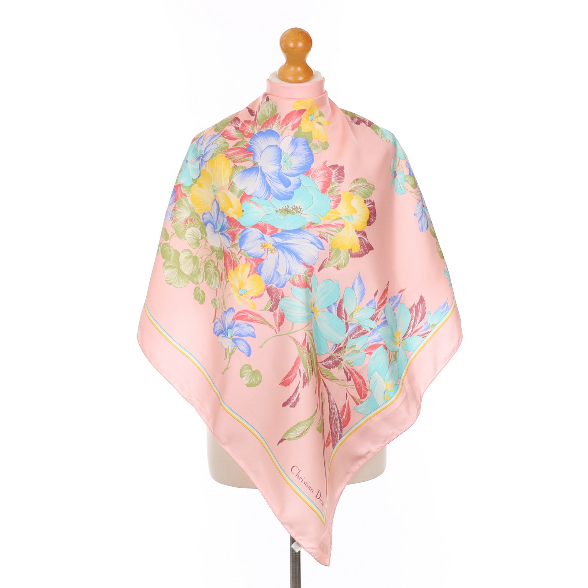 Christian Dior Vintage Pink Floral Silk Scarf