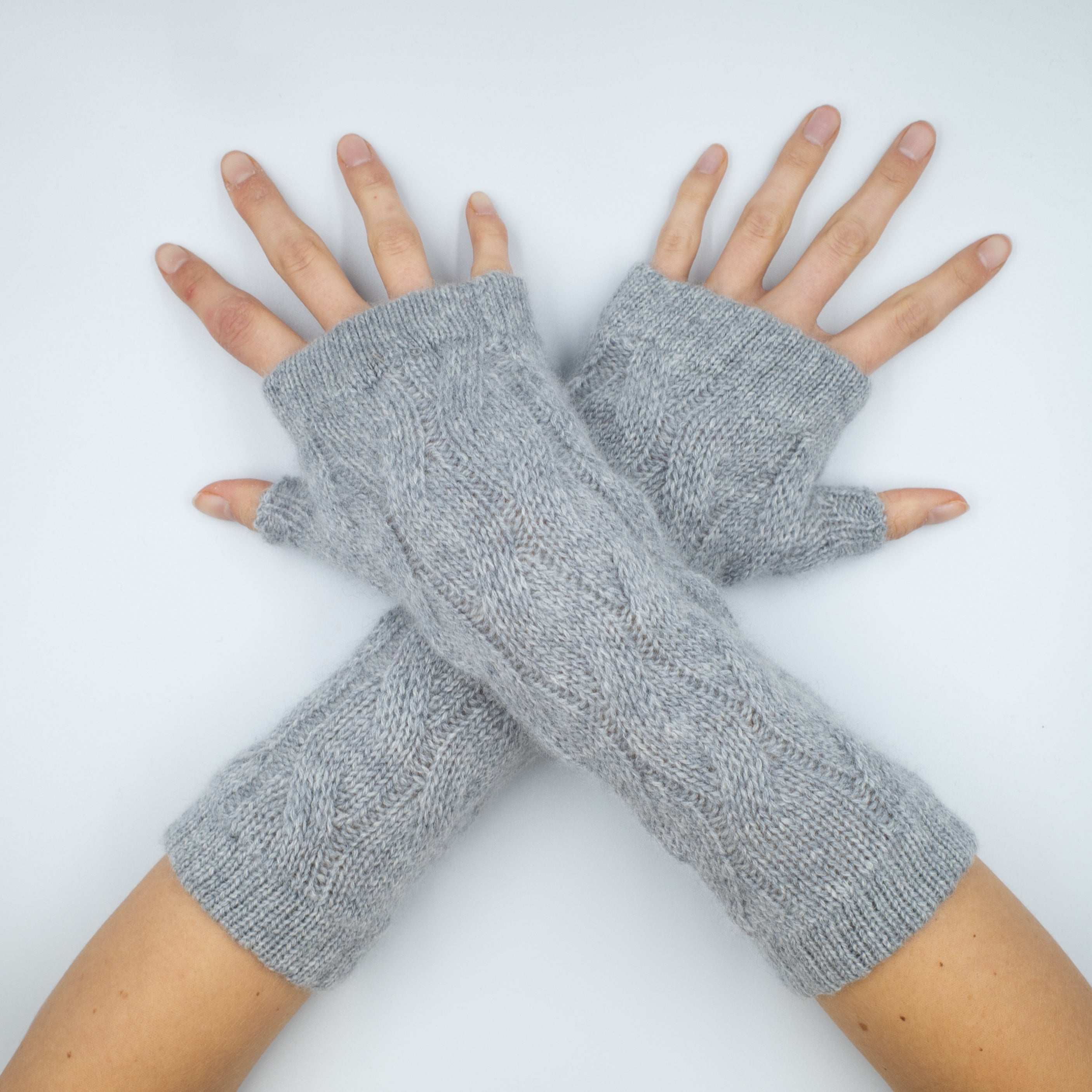 New Scottish Smoke Grey Cable Fingerless Gloves