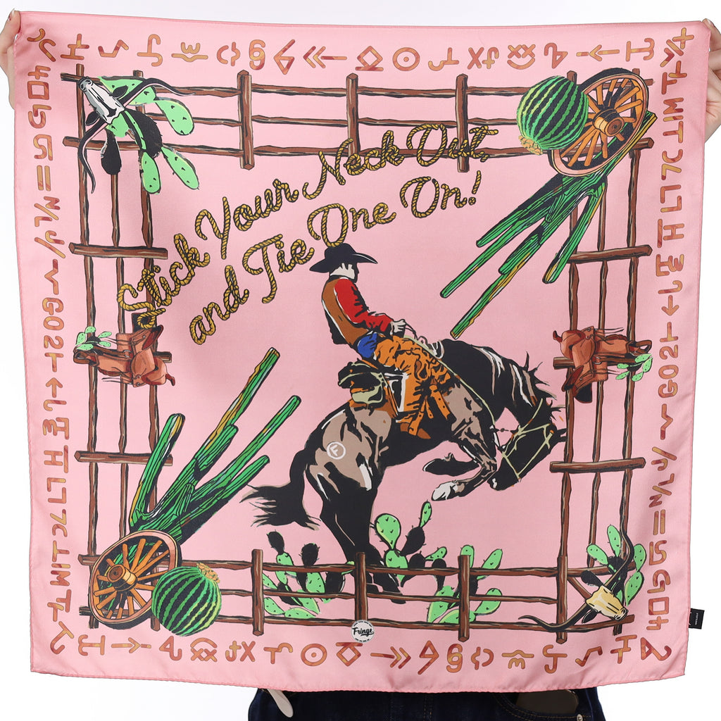 Fringe Pink Rodeo Design Silk Scarf
