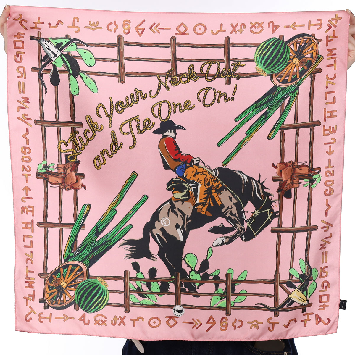 Fringe Pink Rodeo Design Silk Scarf