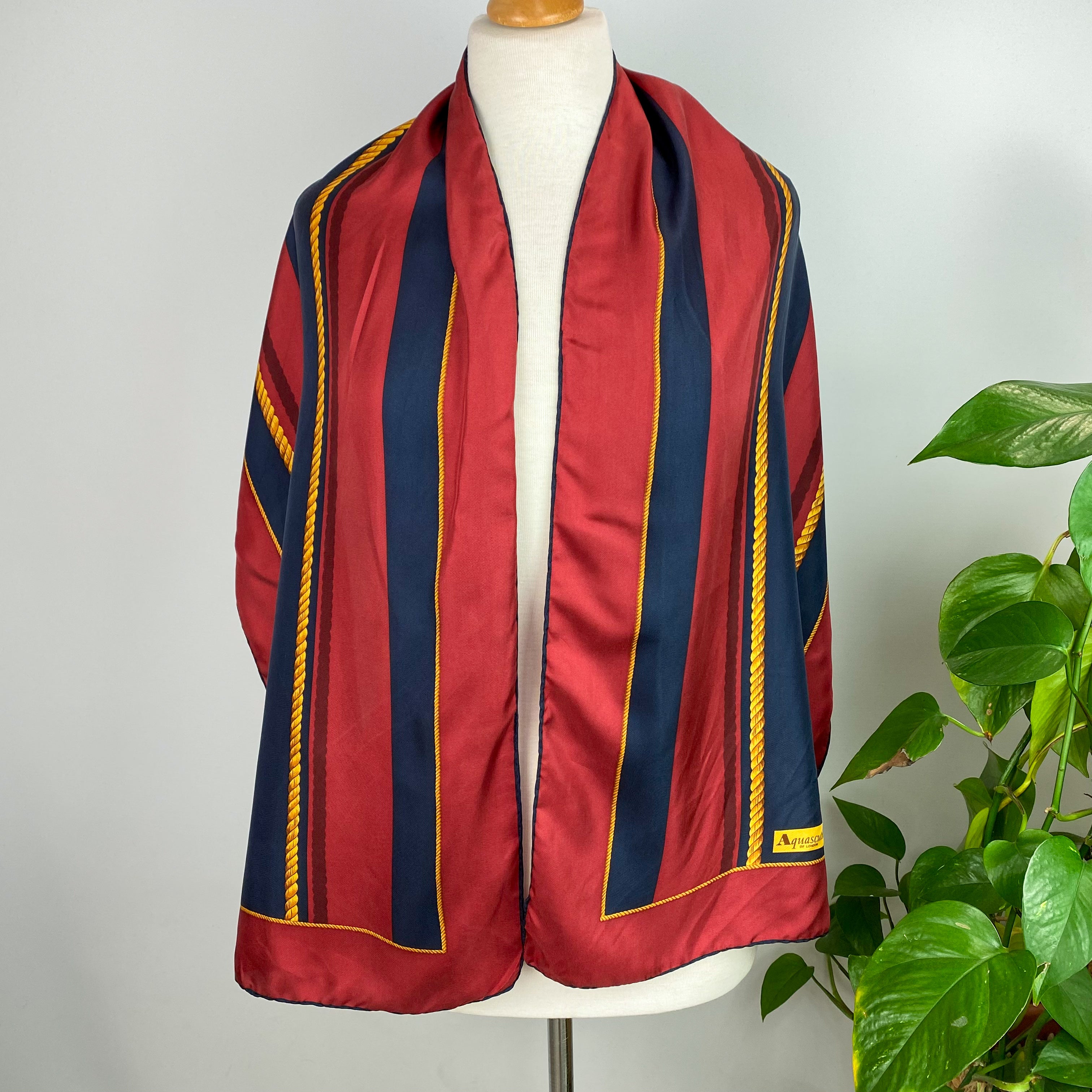 Aquascutum Striped Long Silk Scarf