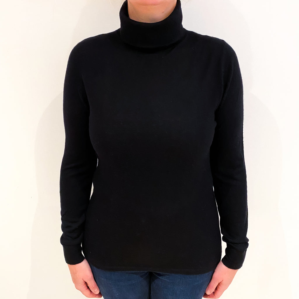 Black Fine Knit Cashmere Polo Neck Jumper Large
