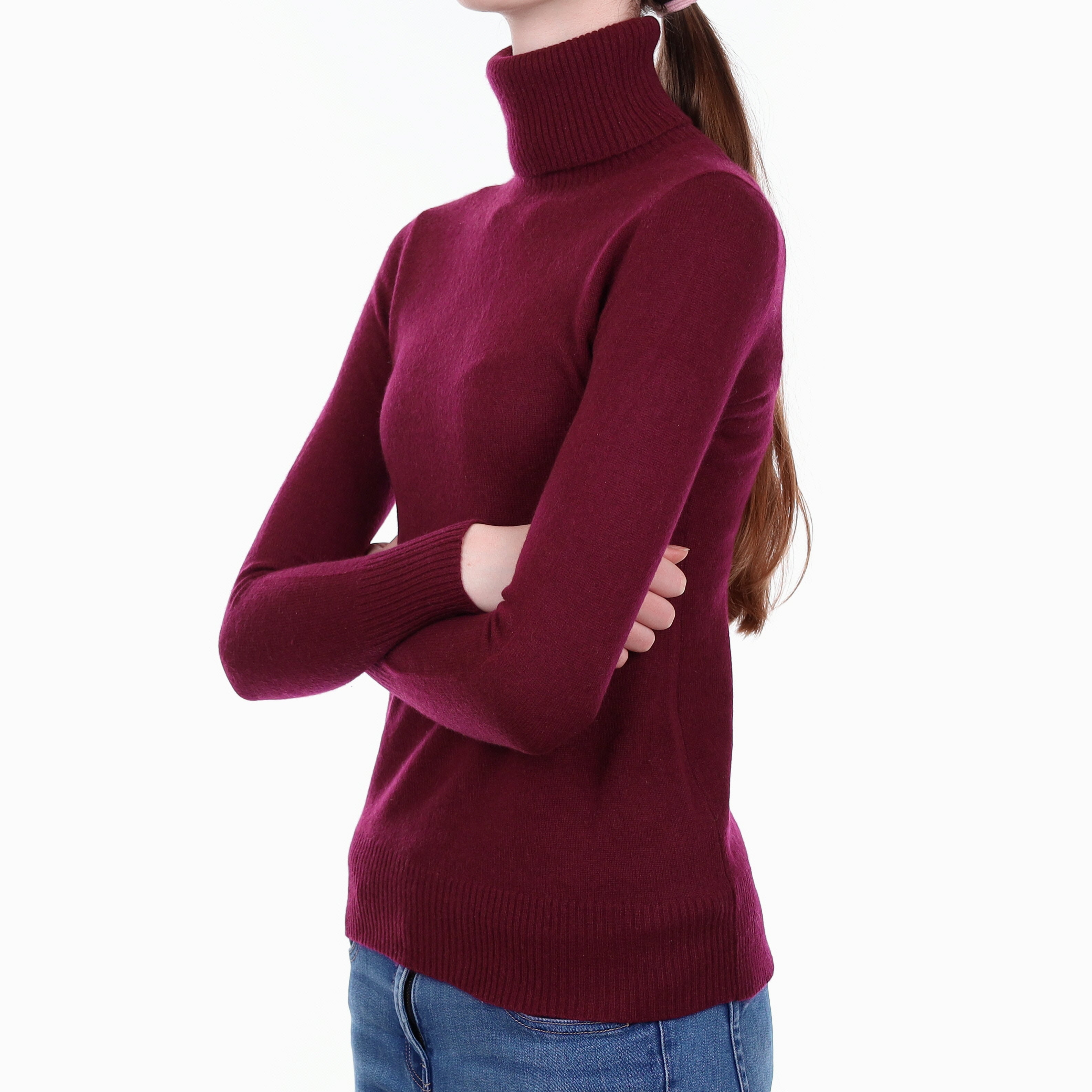 Wine Red Cashmere Polo Neck Jumper Extra Small