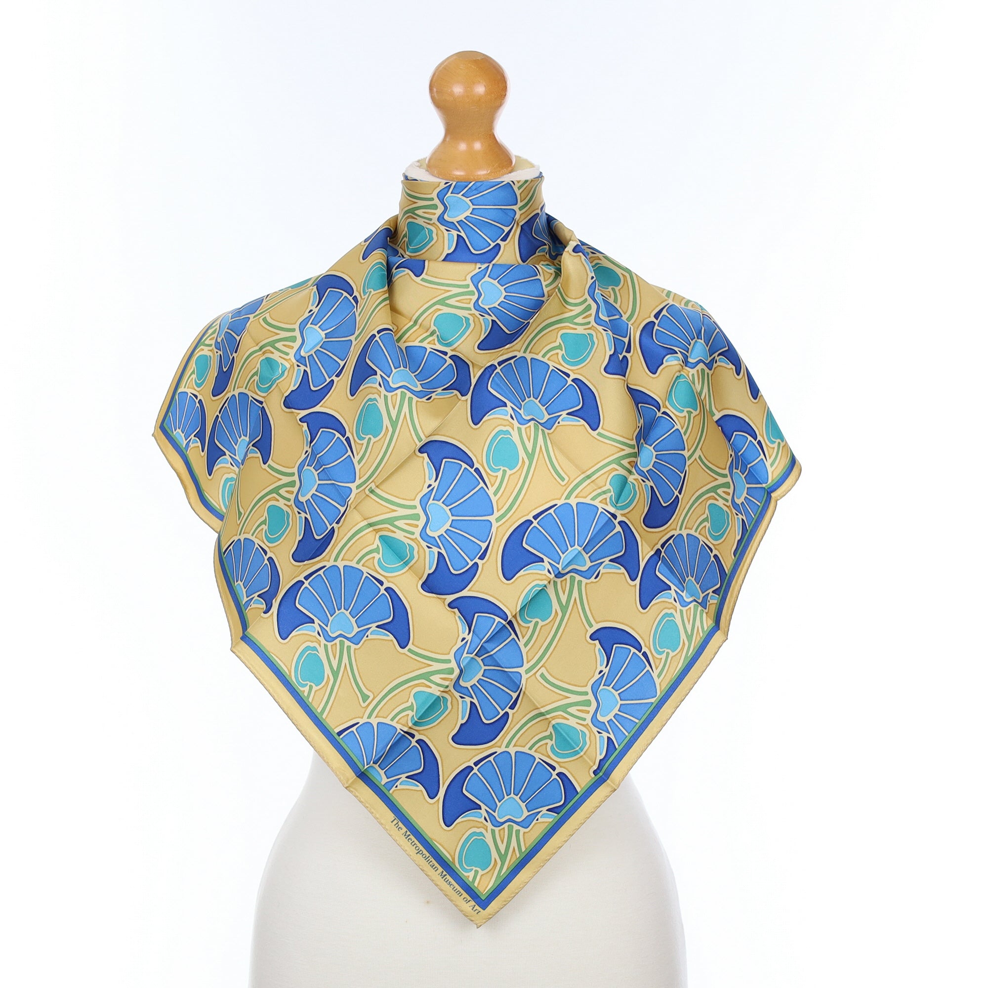 Brand New Blue and Yellow Abstract Silk Scarf