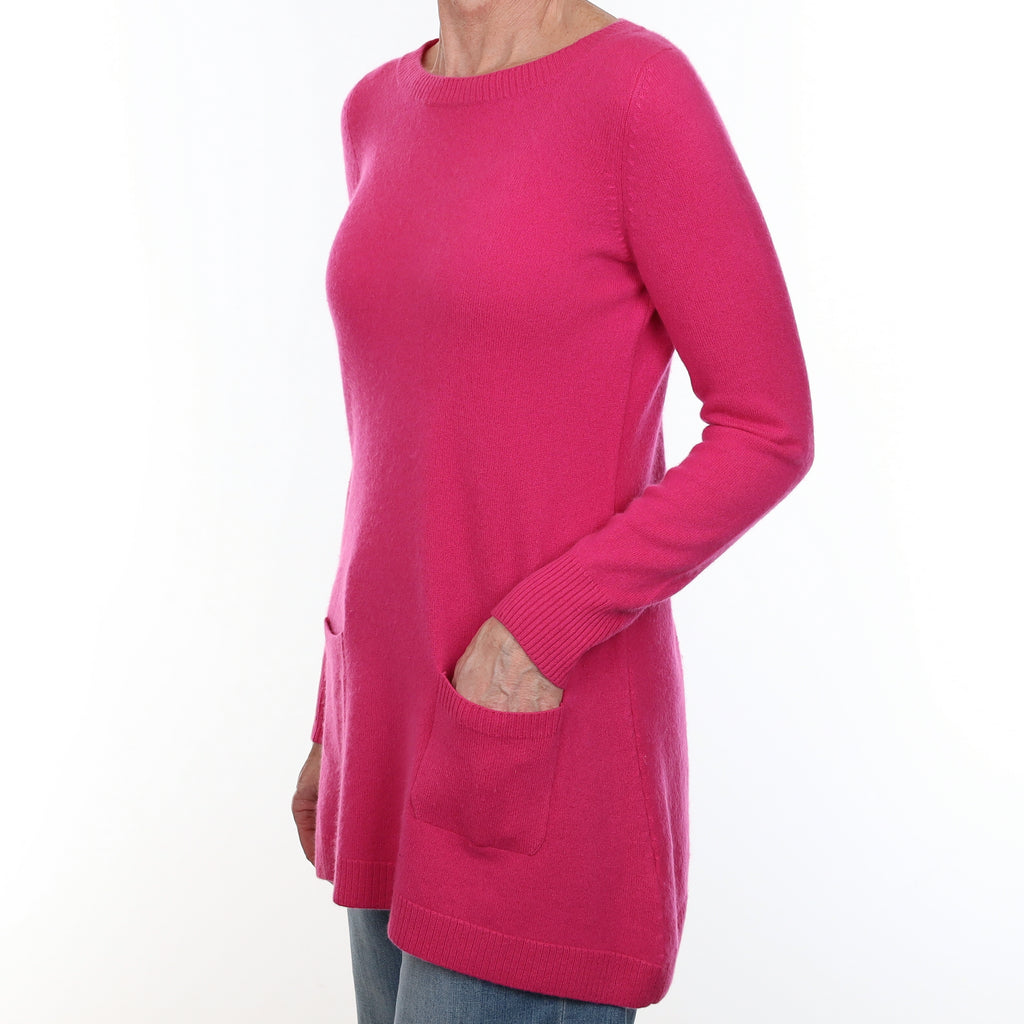 Hot Pink Cashmere Longline Tunic with Pockets Small