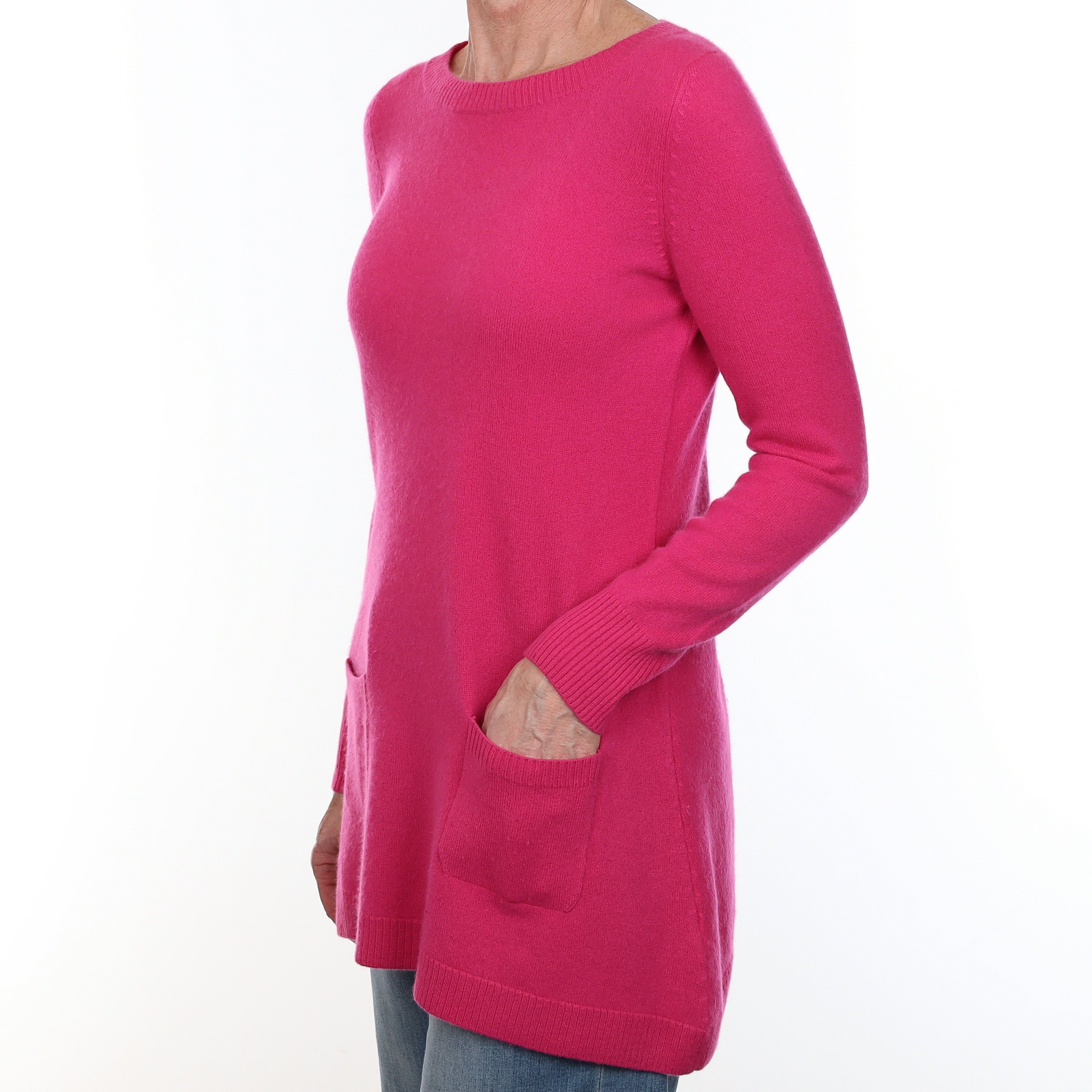Hot Pink Cashmere Longline Tunic with Pockets Small