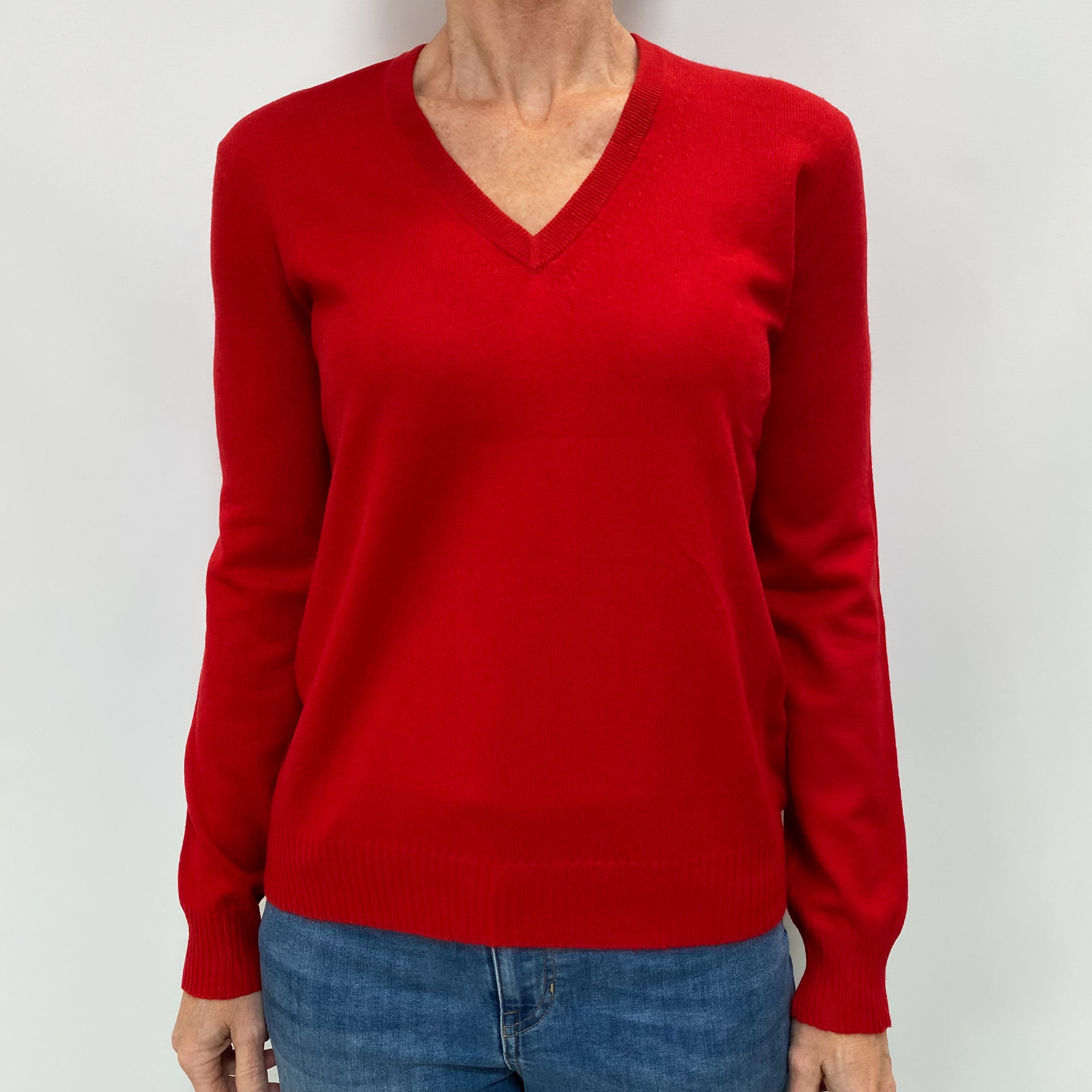 Spanish Red Cashmere V Neck Jumper Small