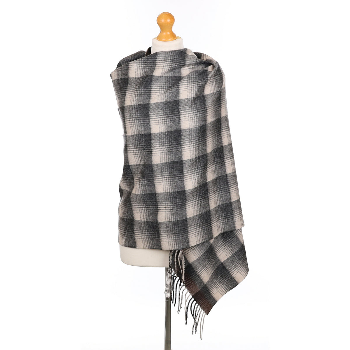 Scottish Begg & Co Grey Checked Woven Cashmere Wrap