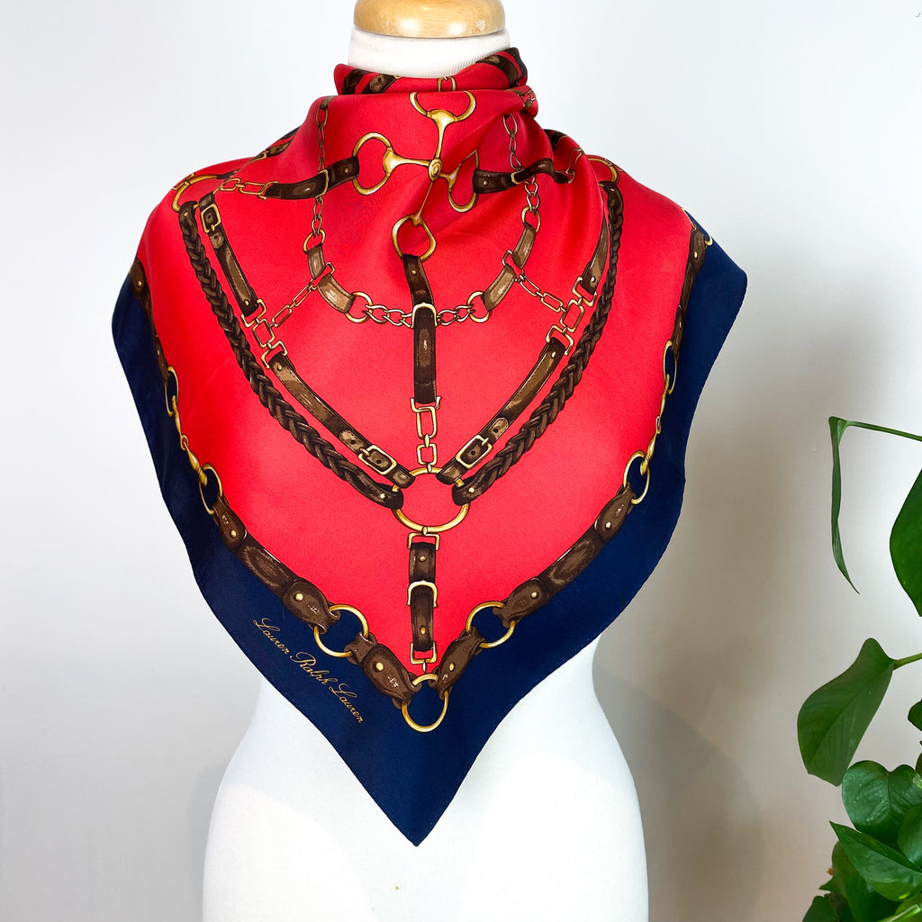 Ralph Lauren Red and Navy Small Silk Scarf
