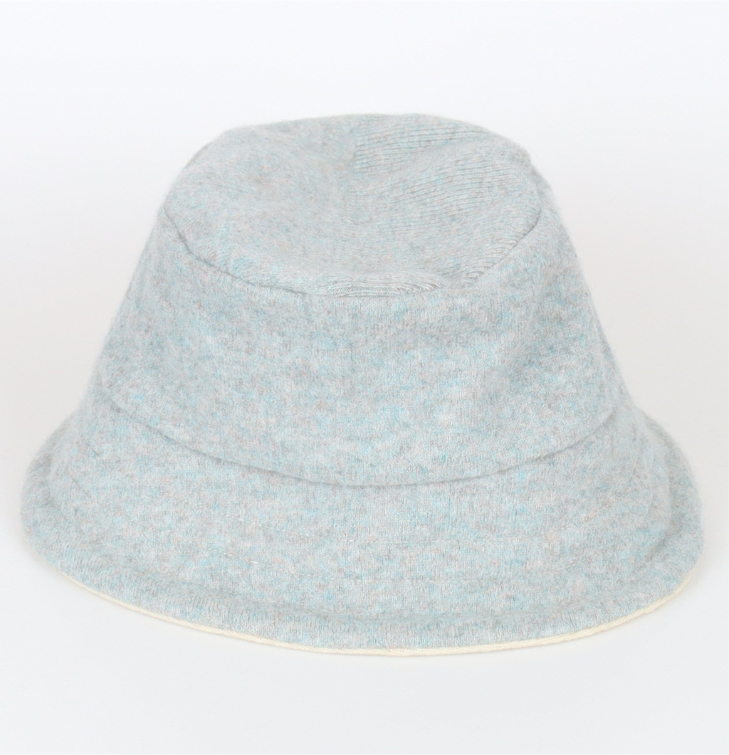 Duck Egg Blue Marl Reversible Cashmere Bucket Hat Medium