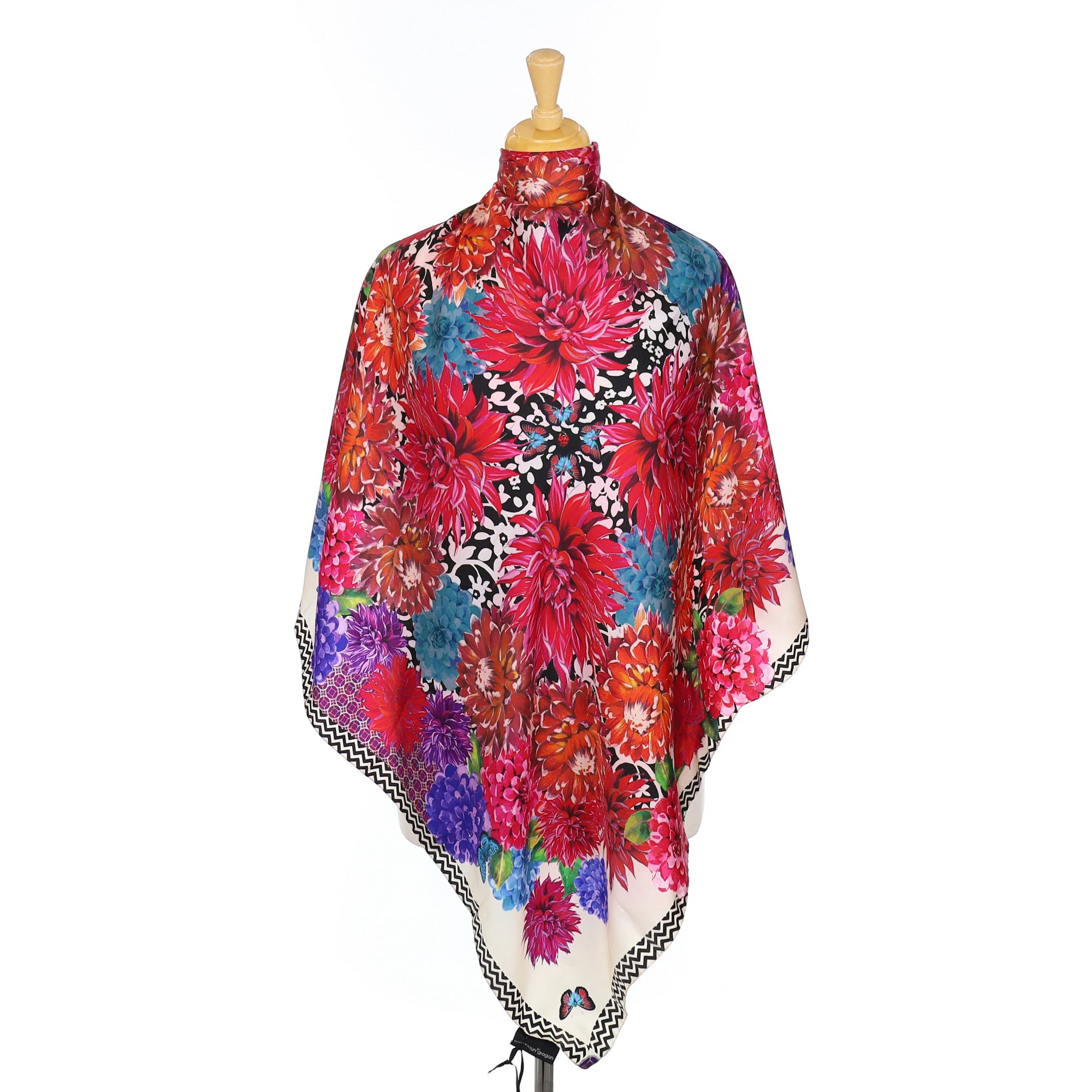Brand New Susannagh Grogan Bright Floral Silk Scarf