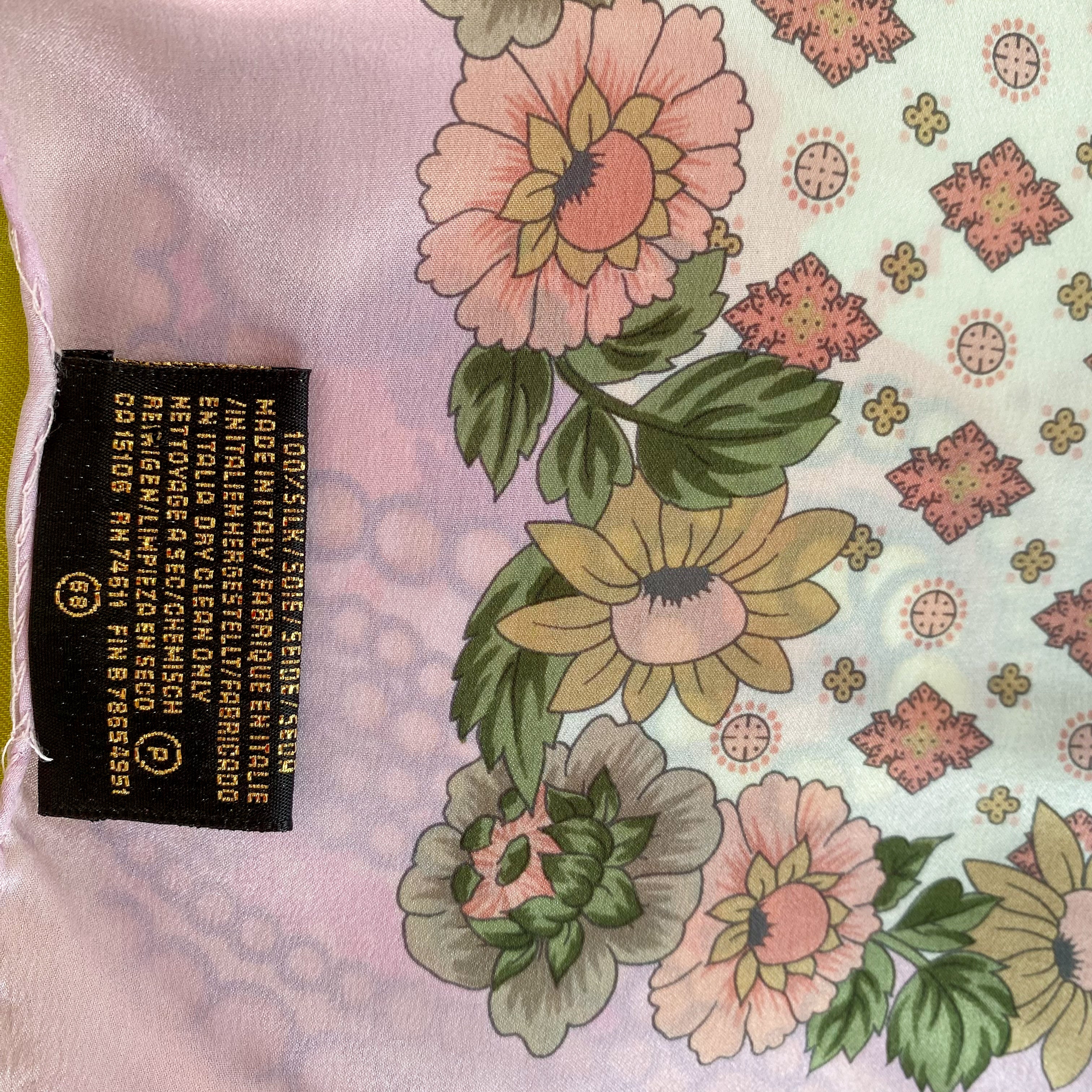 80’s Floral Geometric Pink, Green & Cream Silk Scarf