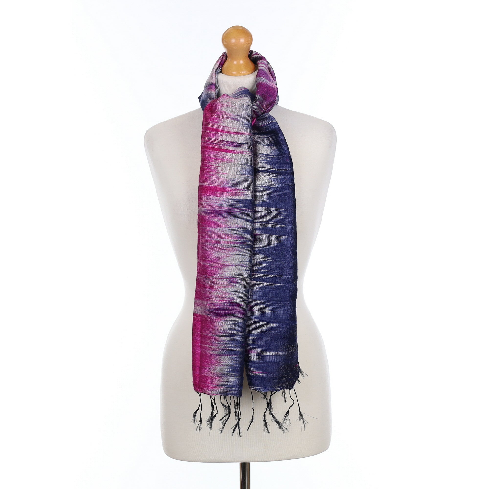 Brand New Boxed Jim Thompson Pink and Indigo Silk Scarf