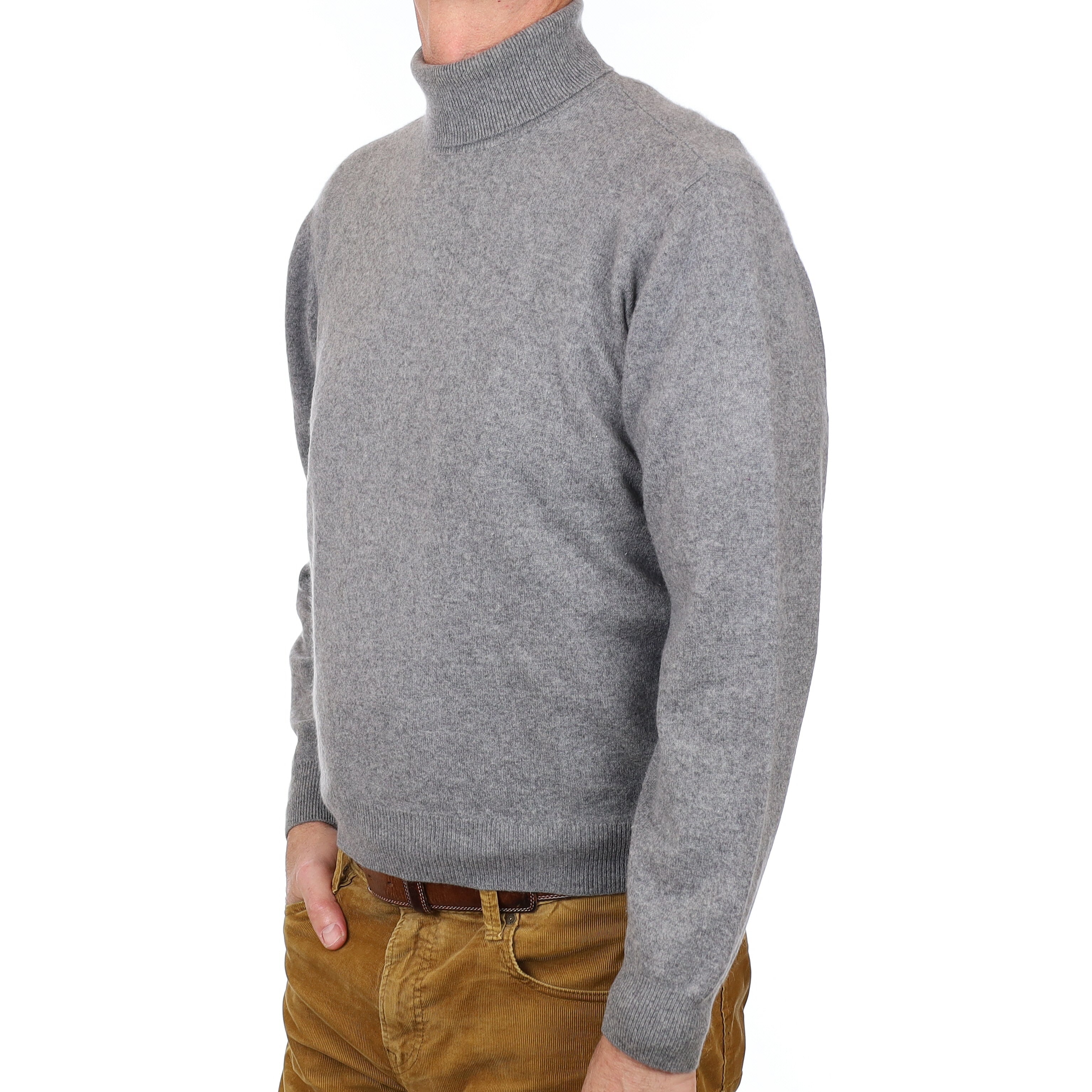 Men’s Ash Grey Cashmere Polo Neck Jumper Extra Large