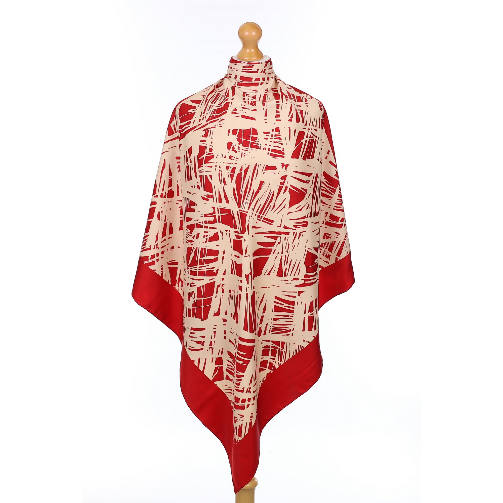 Boxed Charvet Crimson and Sand Patterned Silk Scarf