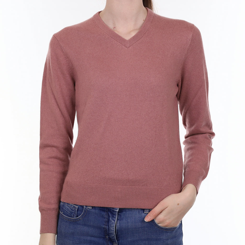 Heather Purple Cashmere V Neck Jumper Extra Small