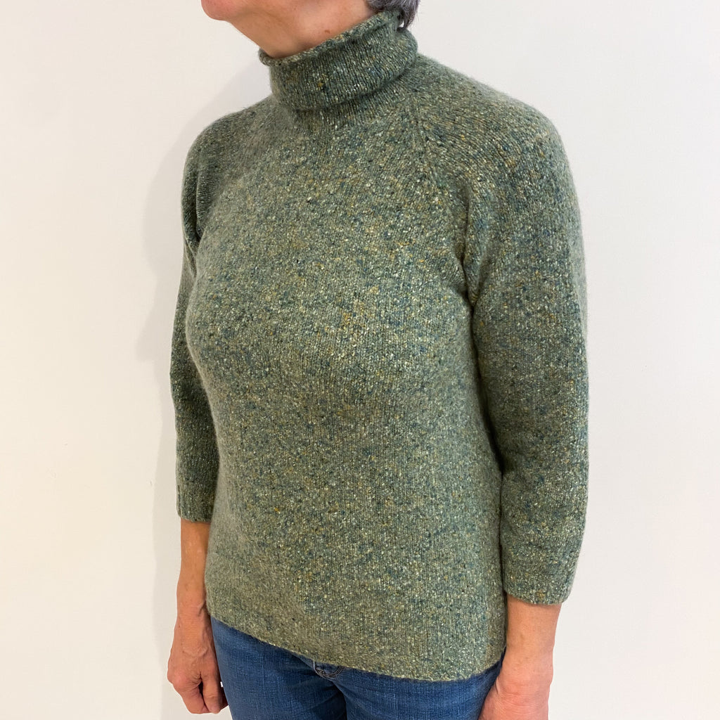 Green Marl Chunky Cashmere Funnel Neck Jumper Medium