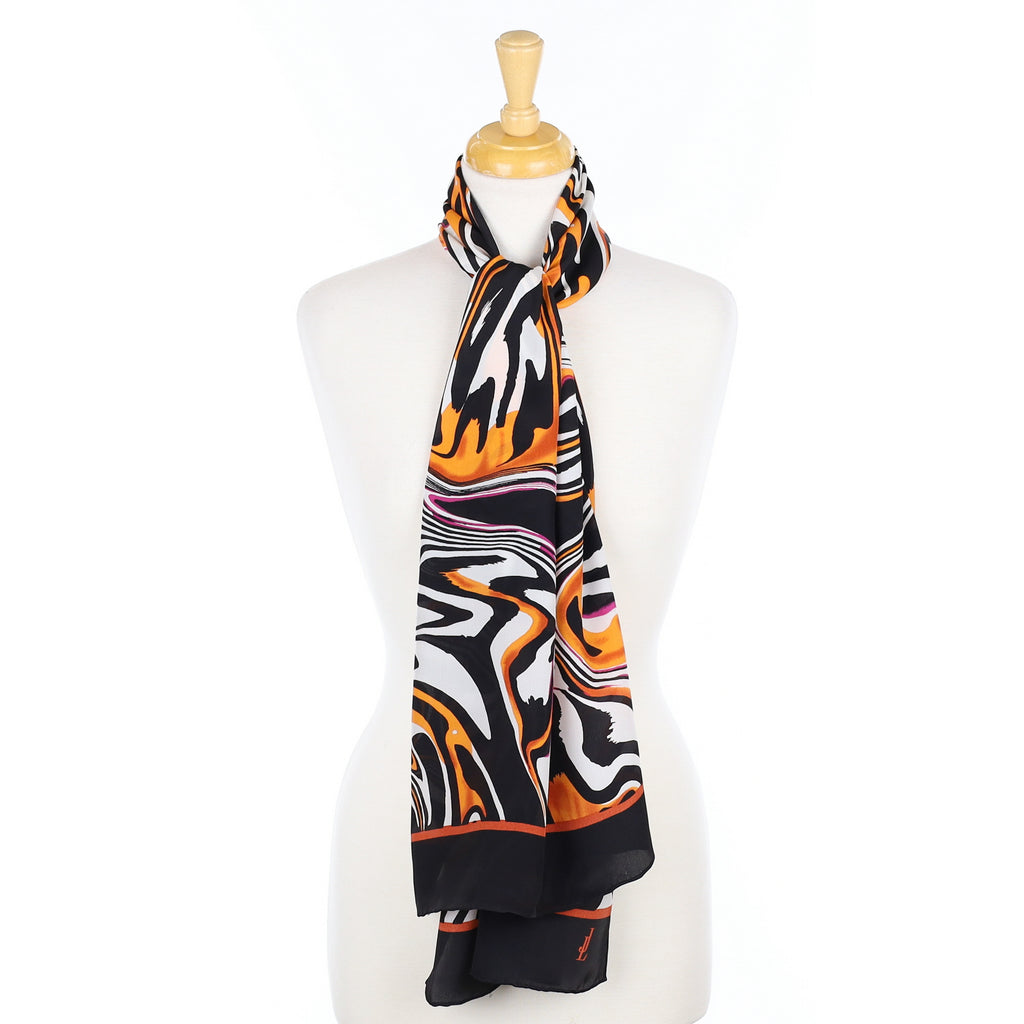 Jammers & Leufgen Black Patterned Long Silk Scarf