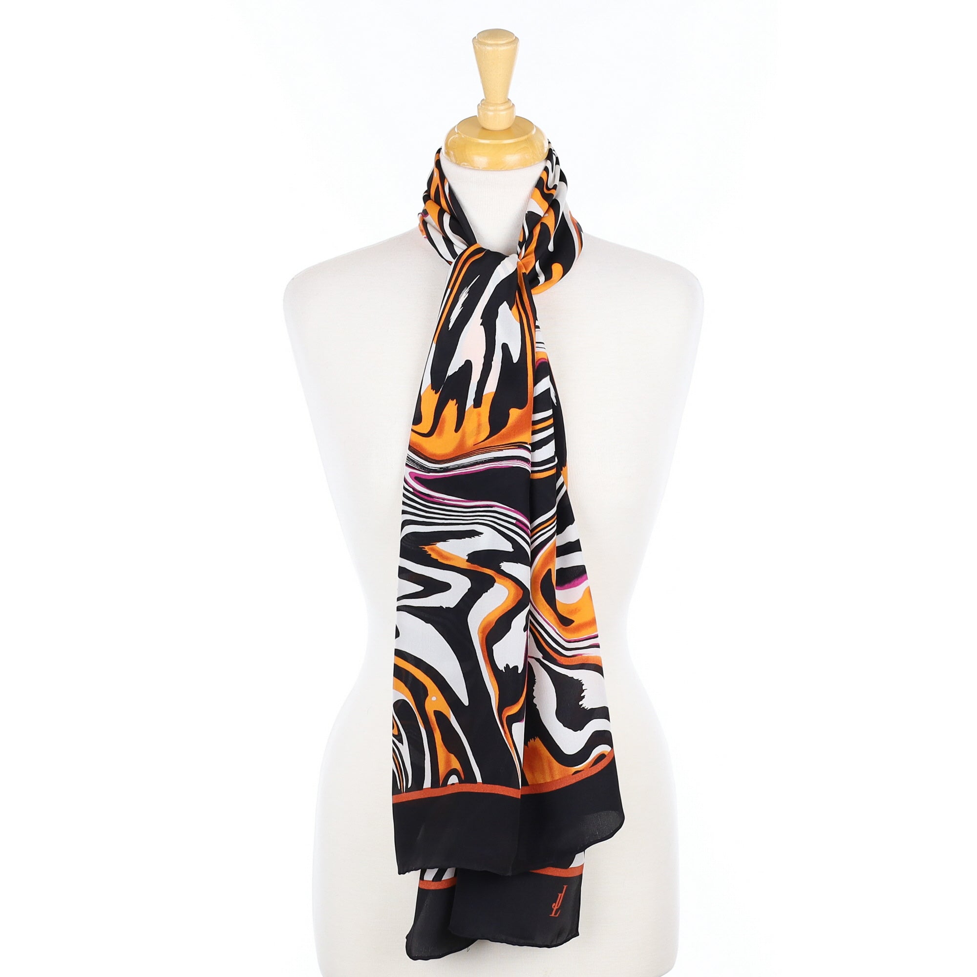 Jammers & Leufgen Black Patterned Long Silk Scarf