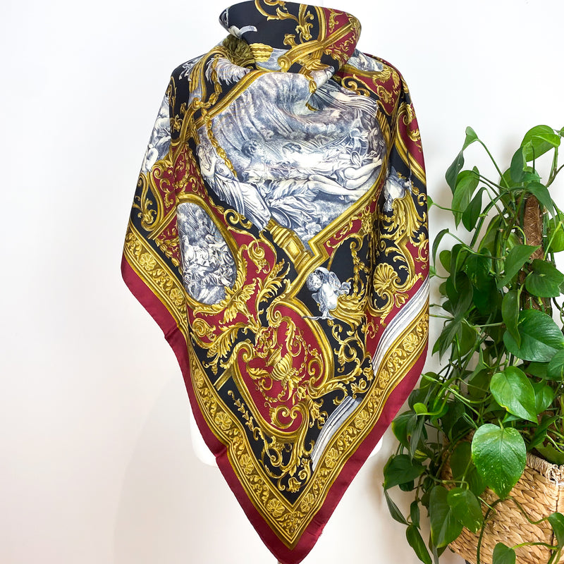 Past Times Red Gold & Navy Vintage Silk Scarf
