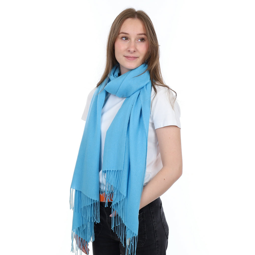 Brand New British Aqua Blue Luxury Woven Cashmere Pashmina