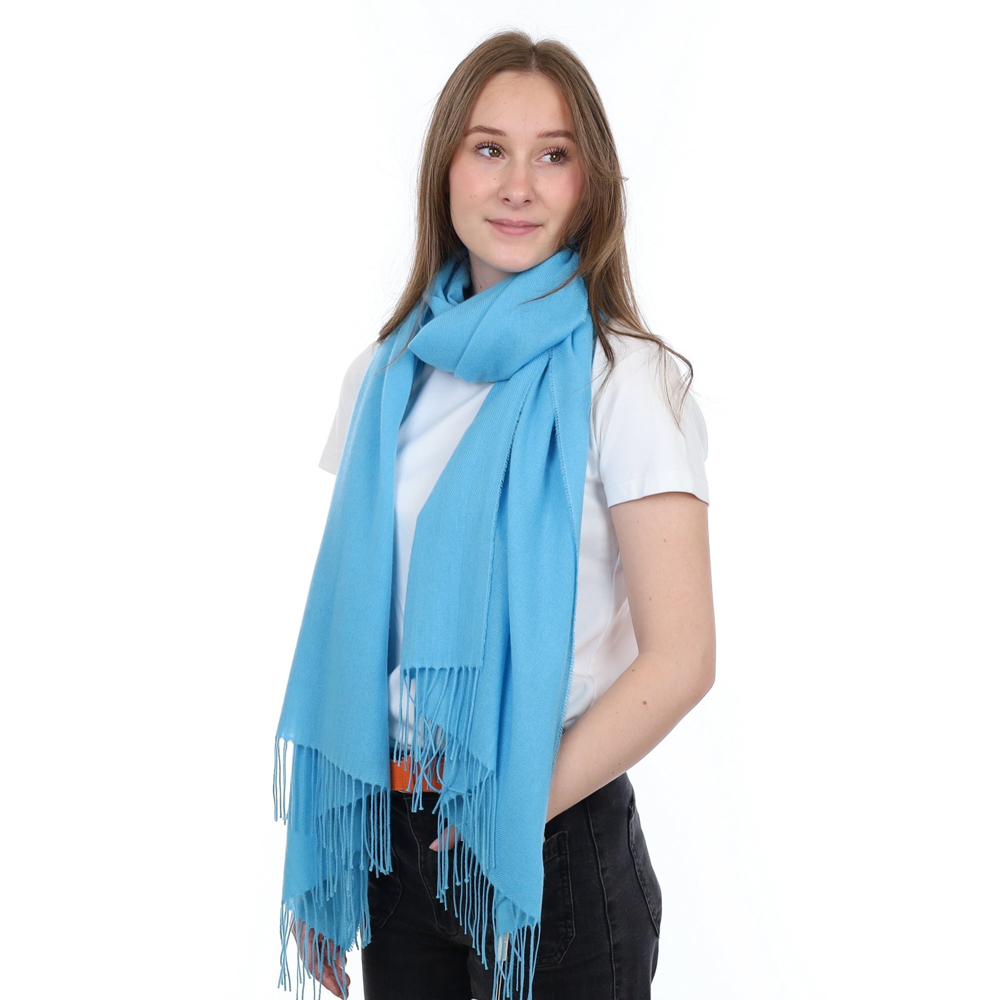 Brand New British Aqua Blue Luxury Woven Cashmere Pashmina