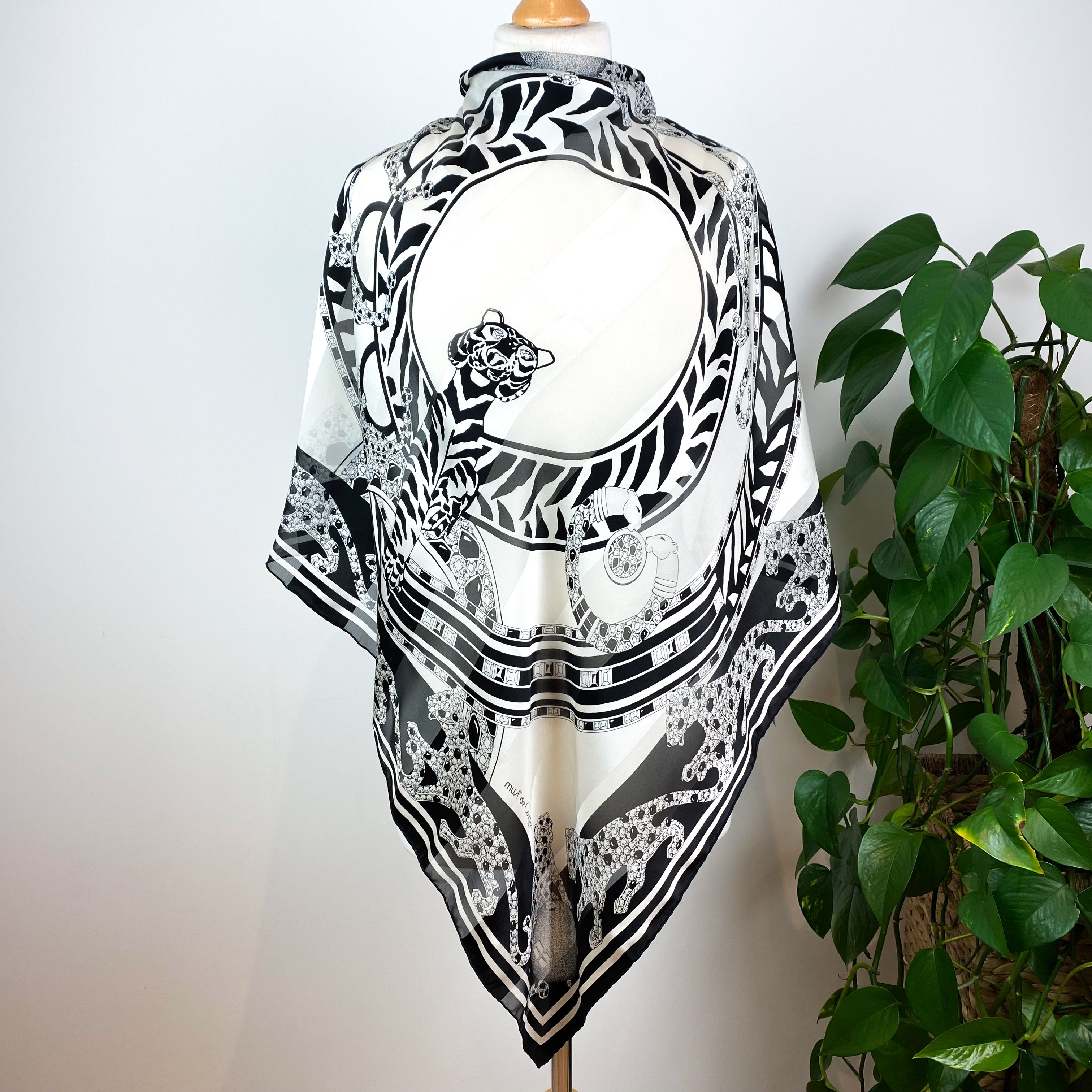 Monochrome Cartier Designer Silk Scarf