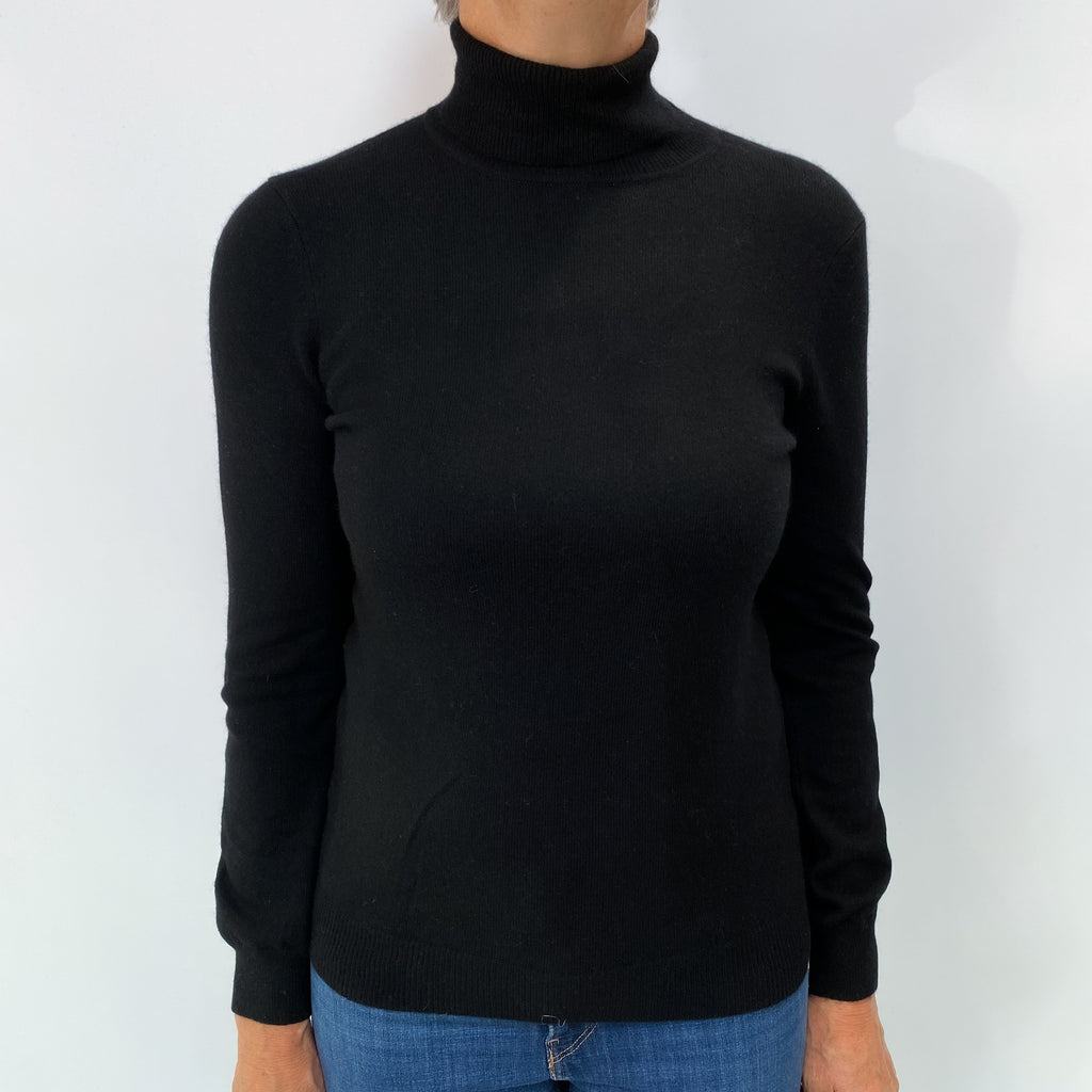 Black Cashmere Polo Neck Jumper Medium