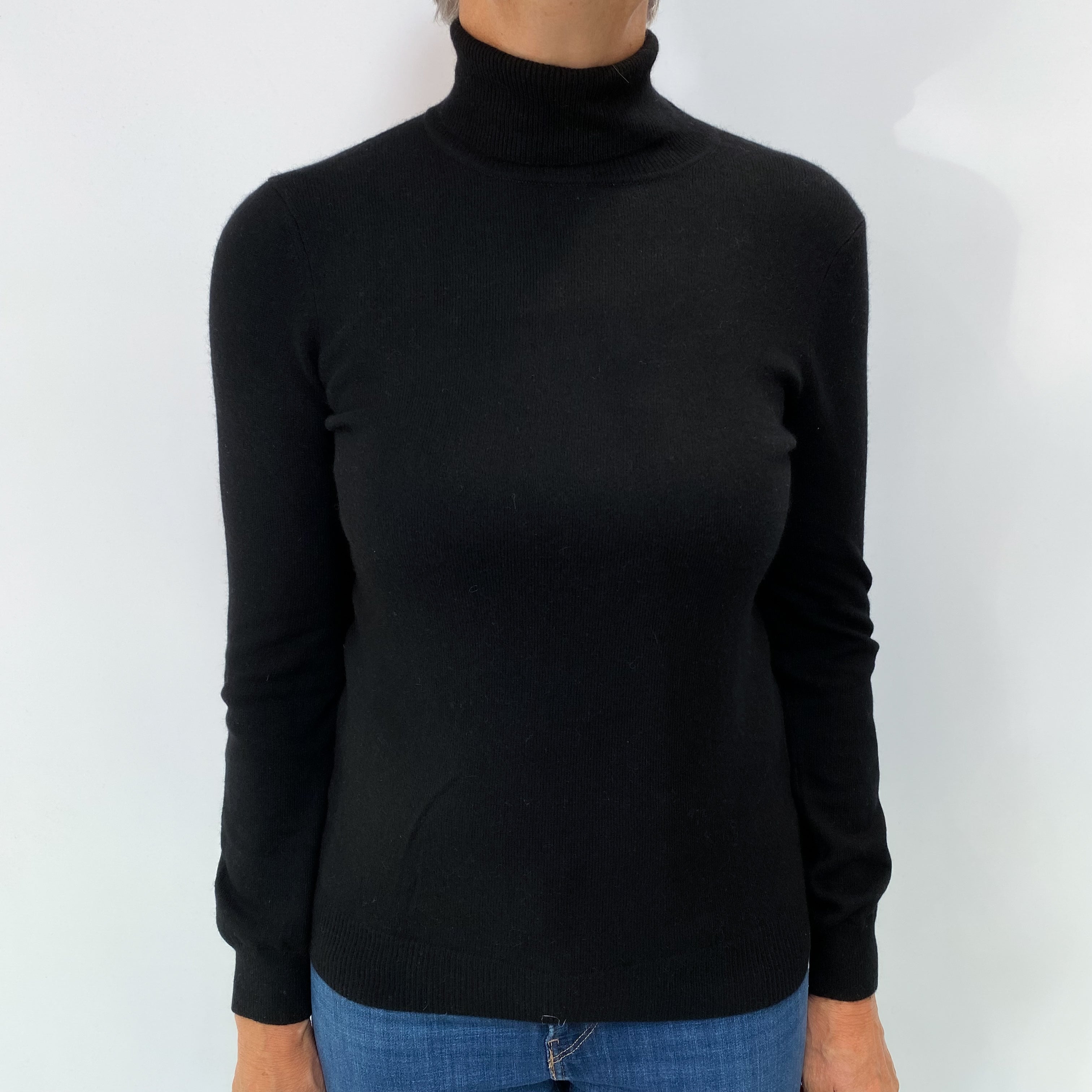 Black Cashmere Polo Neck Jumper Medium