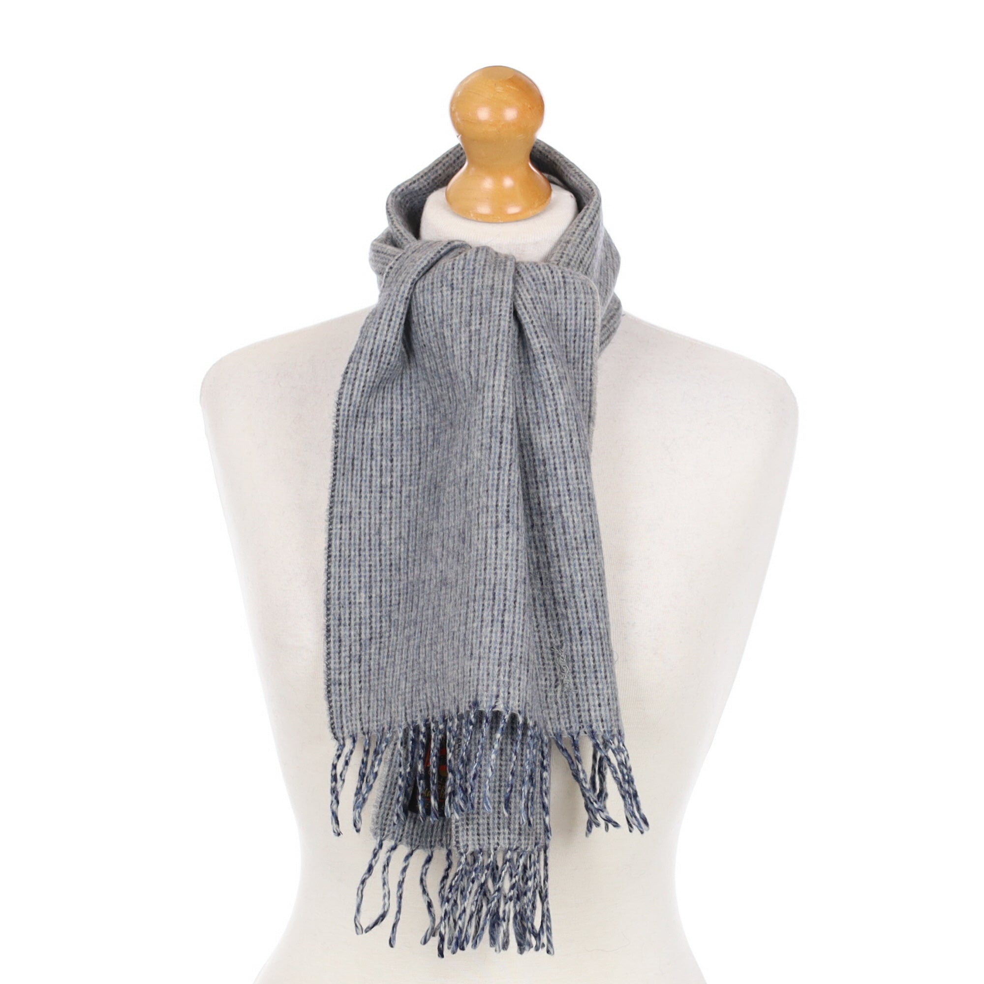 Denim Blue Two Tone Cashmere Fringed Woven Scarf