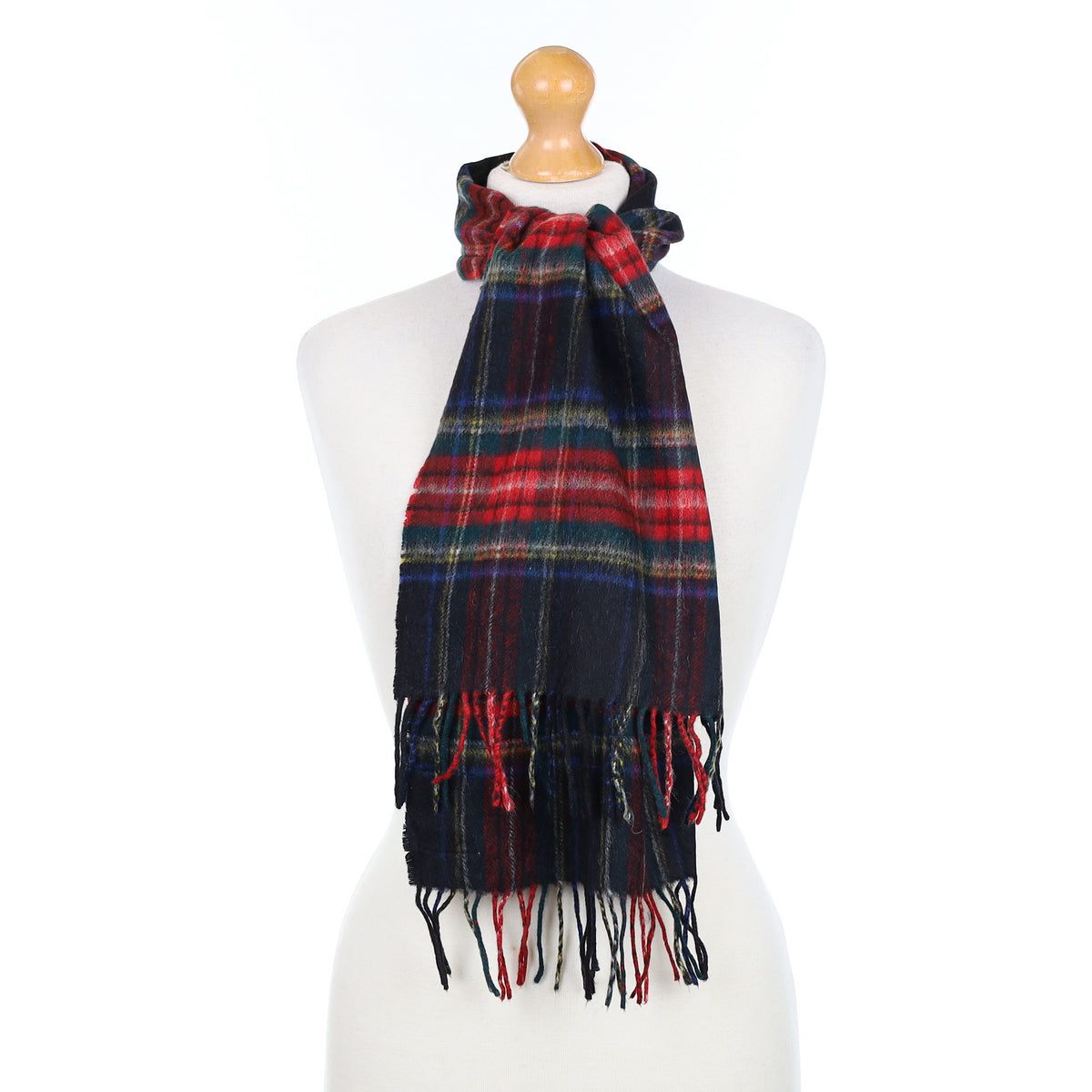 Red Navy and Green Checked Cashmere Woven Scarf