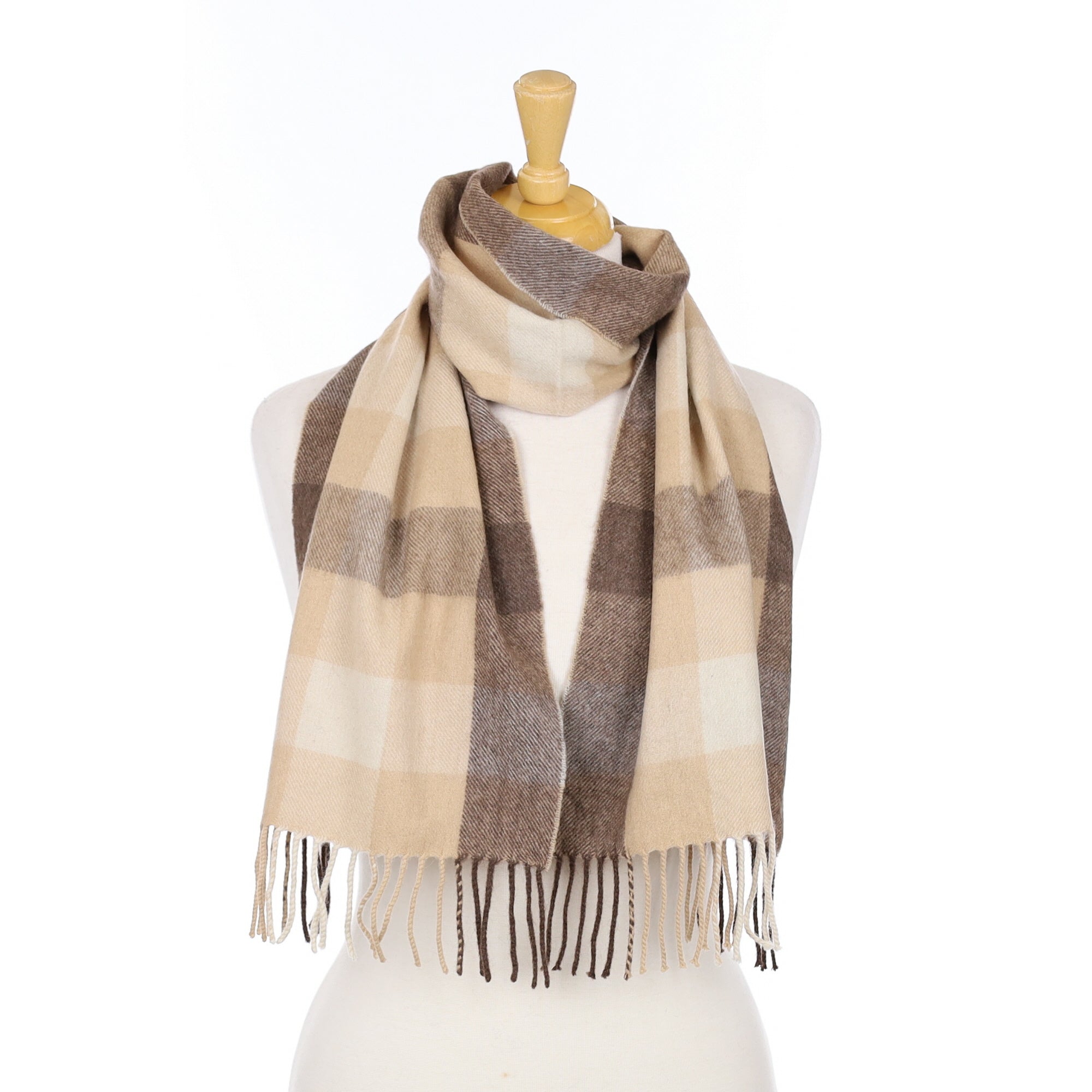Brown & Cream Check Cashmere Woven Scarf