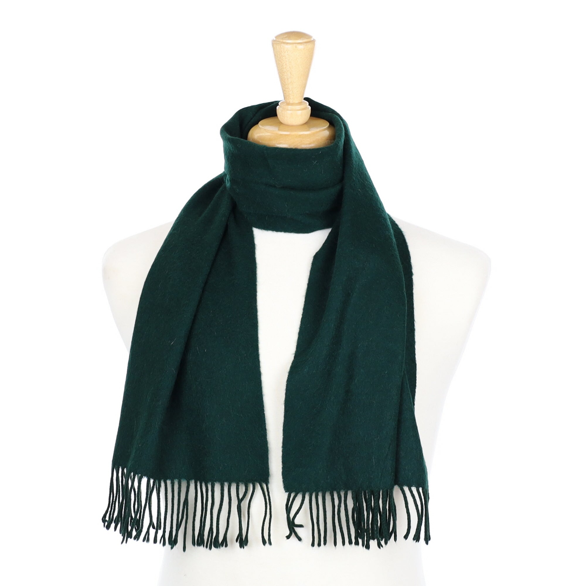 Bottle Green Cashmere Fringed Woven Scarf