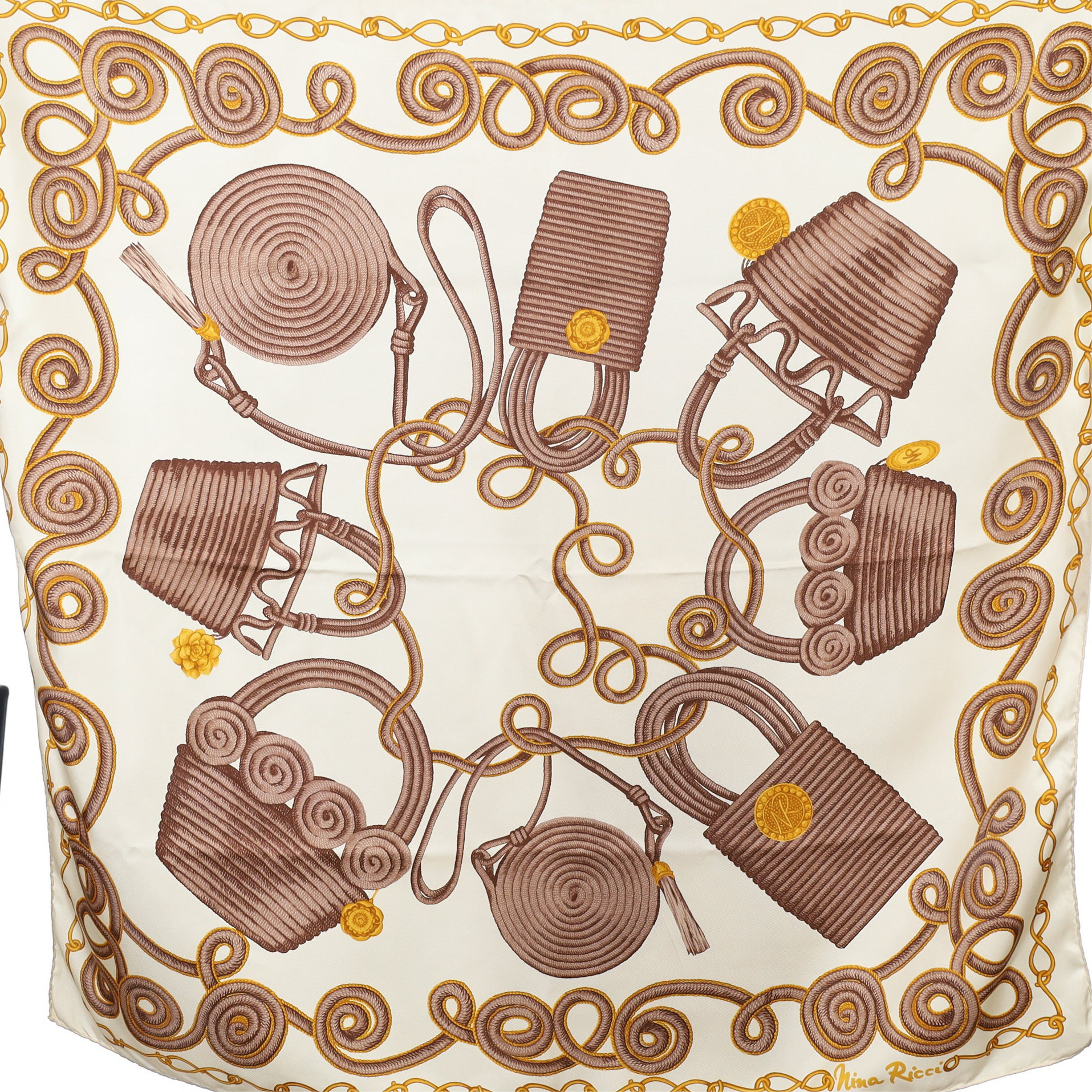 Nina Ricci Brown and Cream Vintage Silk Scarf