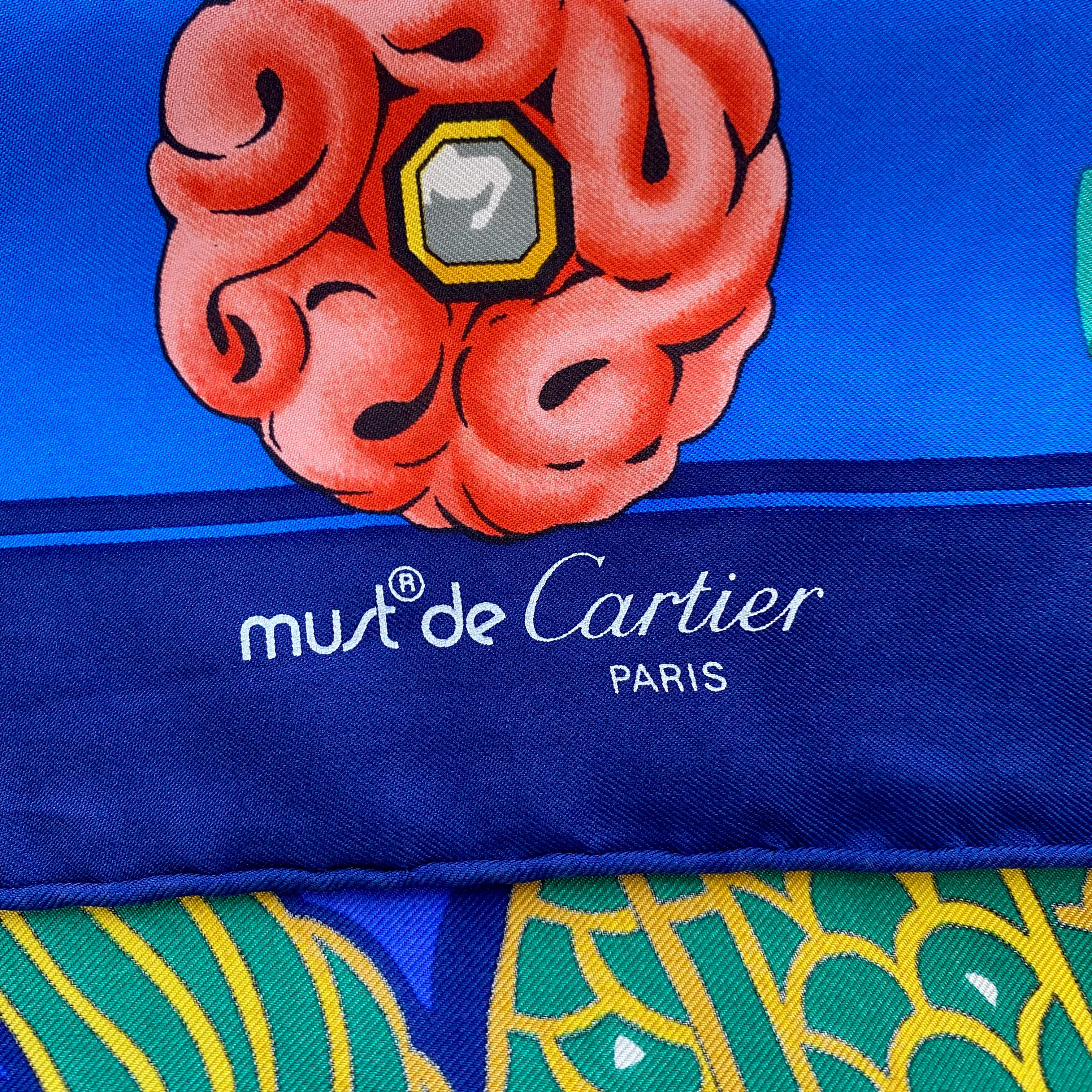 Cartier Blue Dragon Designer Silk Scarf