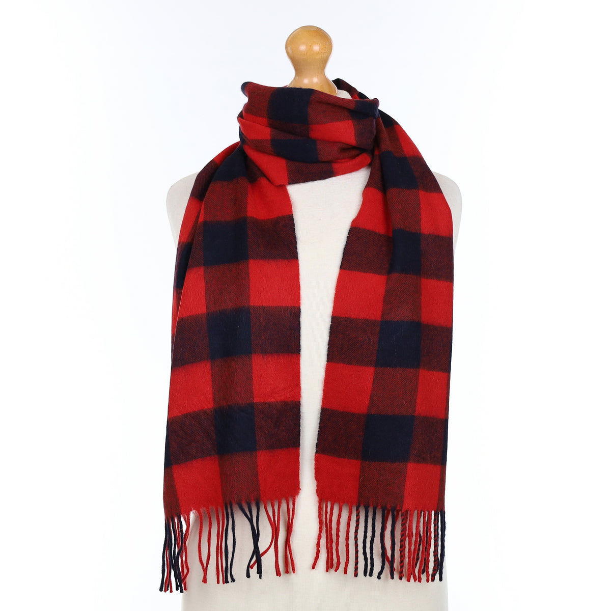 Red and Black Chequered Cashmere Woven Scarf