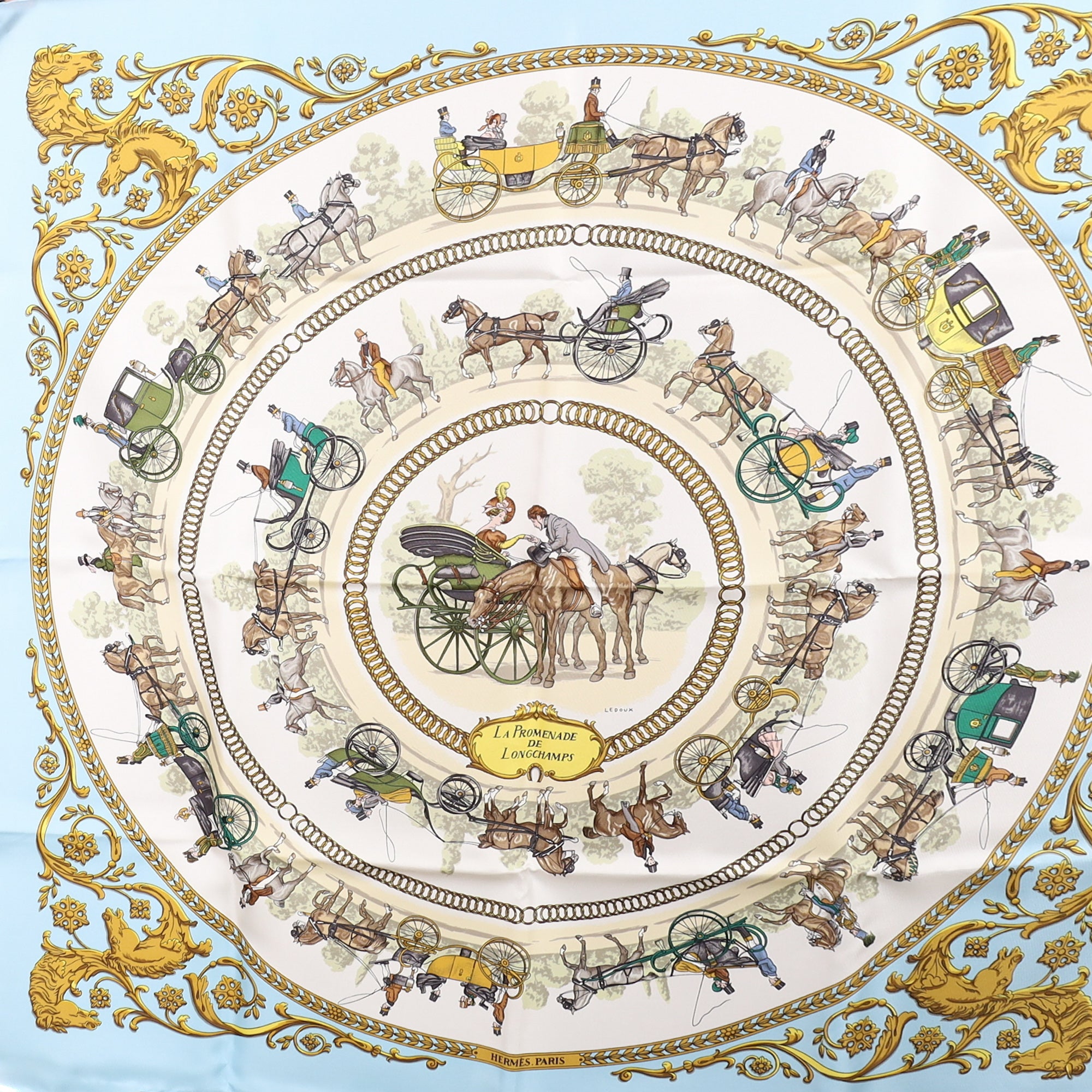Brand New Boxed Hermès La Promenade de Longchamps Silk Scarf