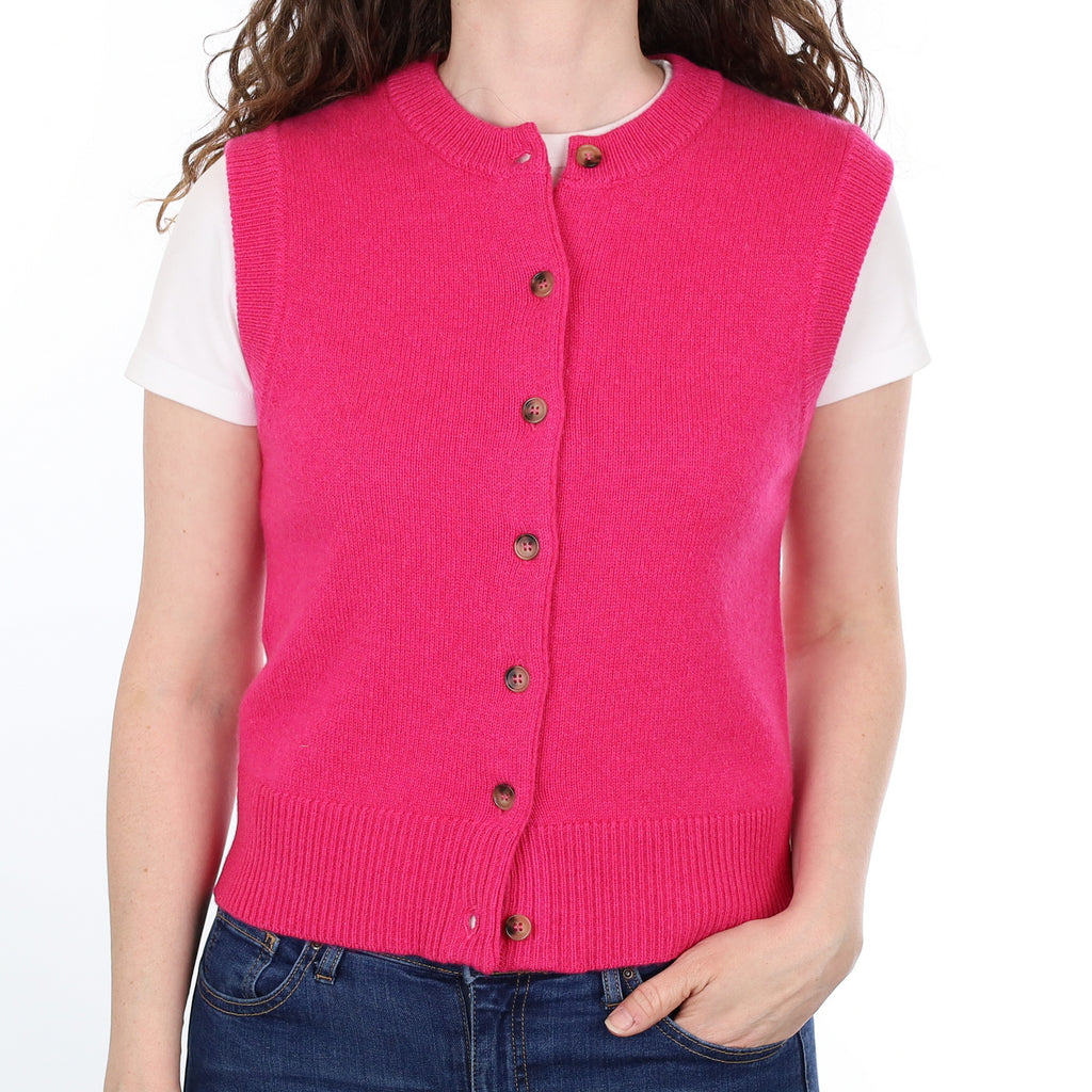 Brand New Hot Pink Luxury Cashmere Crew Neck Waistcoat Small UK 8-10