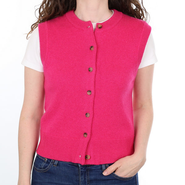 Brand New Hot Pink Luxury Cashmere Crew Neck Waistcoat Small UK 8-10