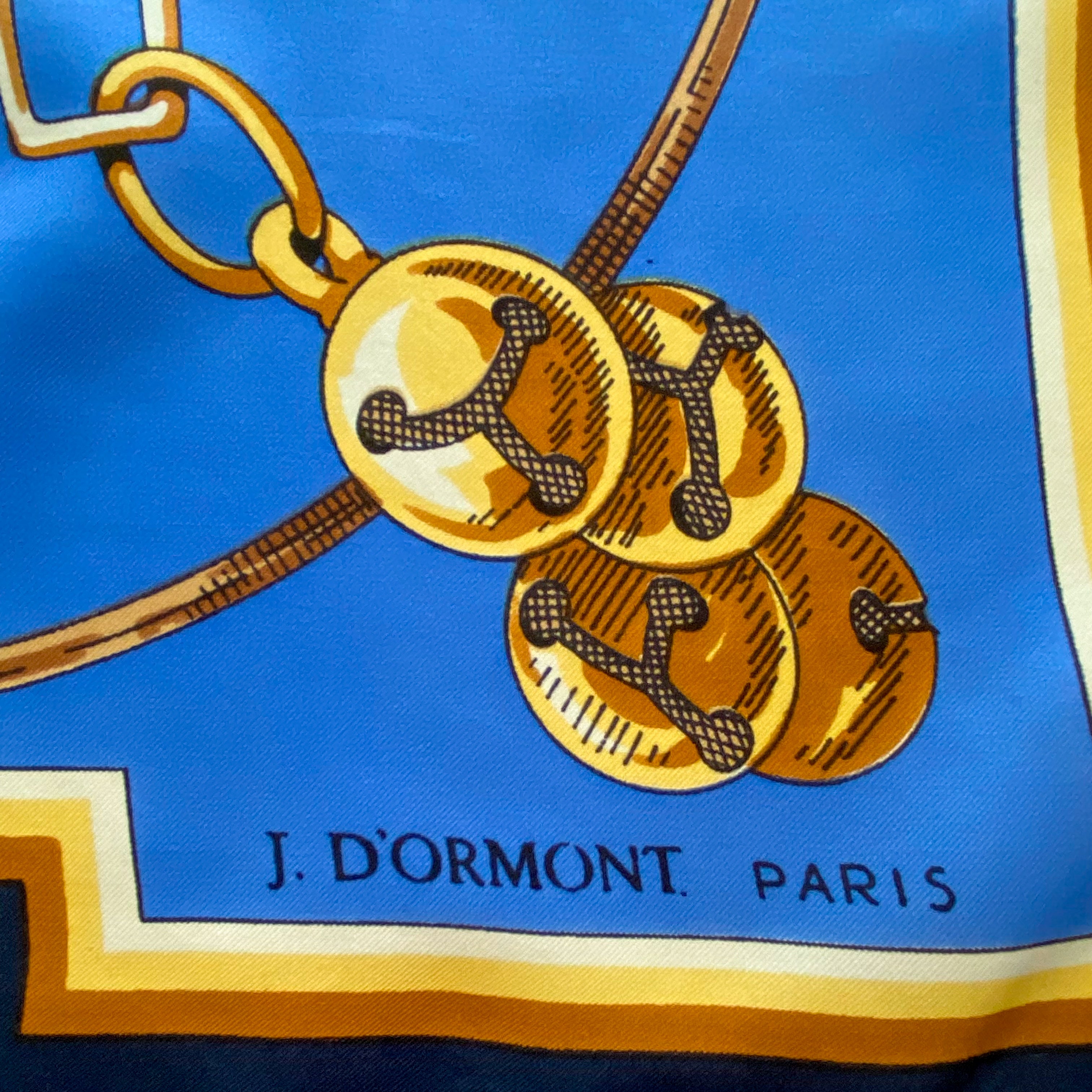 J. D’ormont Blue and Gold Vintage Silk Scarf