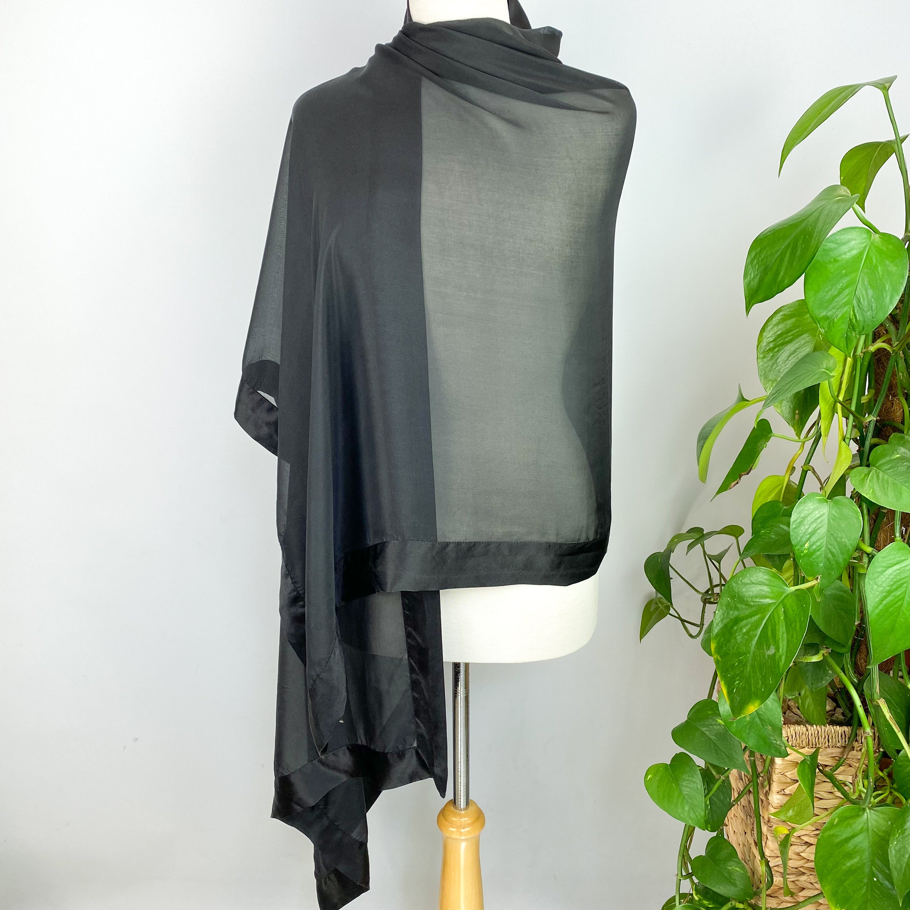 N.Peal Black Chiffon Wrap Style Silk Scarf