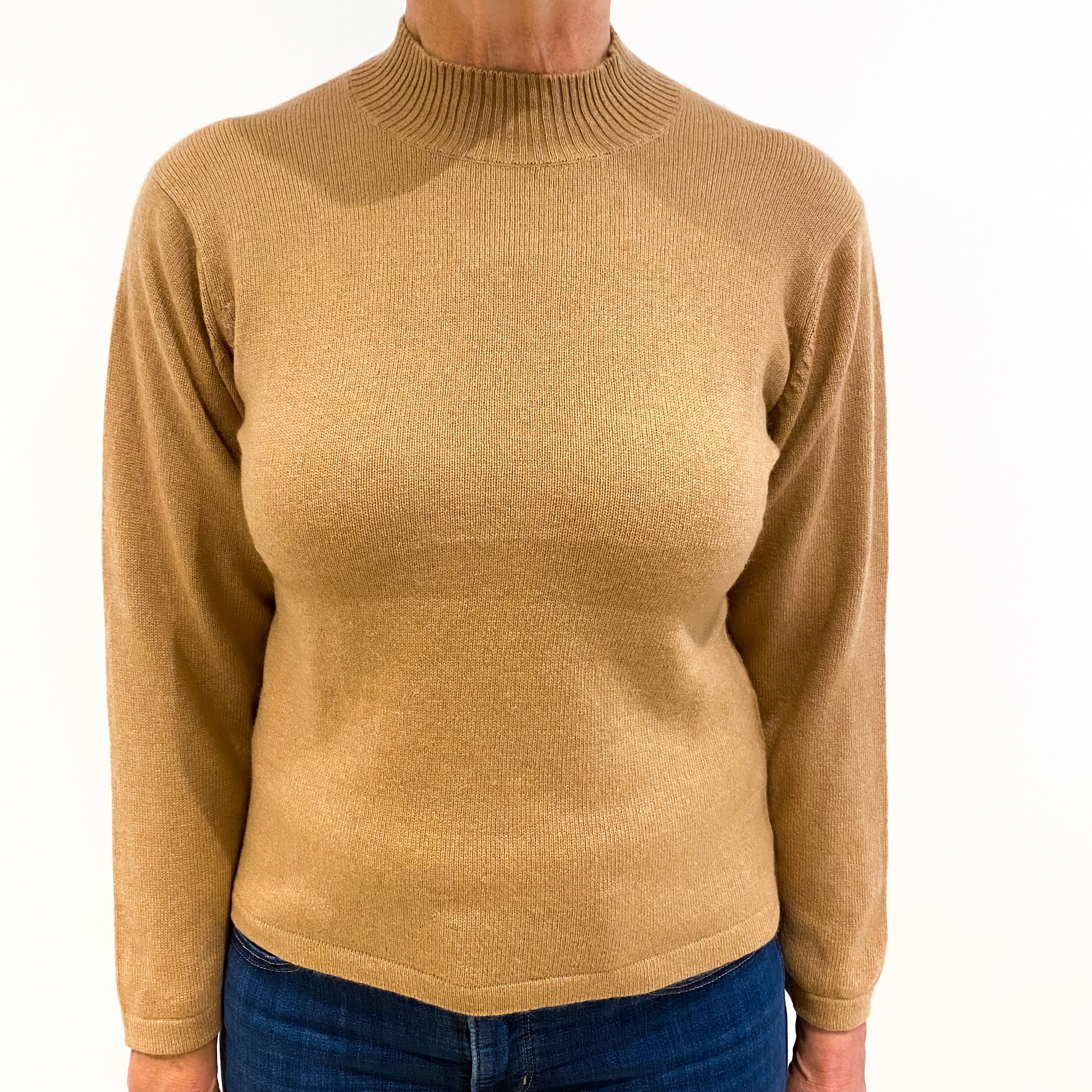 Honey Caramel Brown Cashmere Polo Neck Jumper Medium