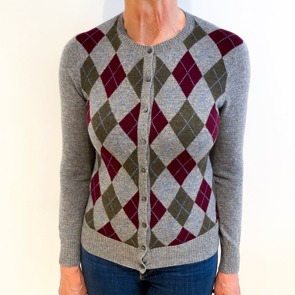Smoke Grey Argyle Cashmere Crew Neck Cardigan Medium